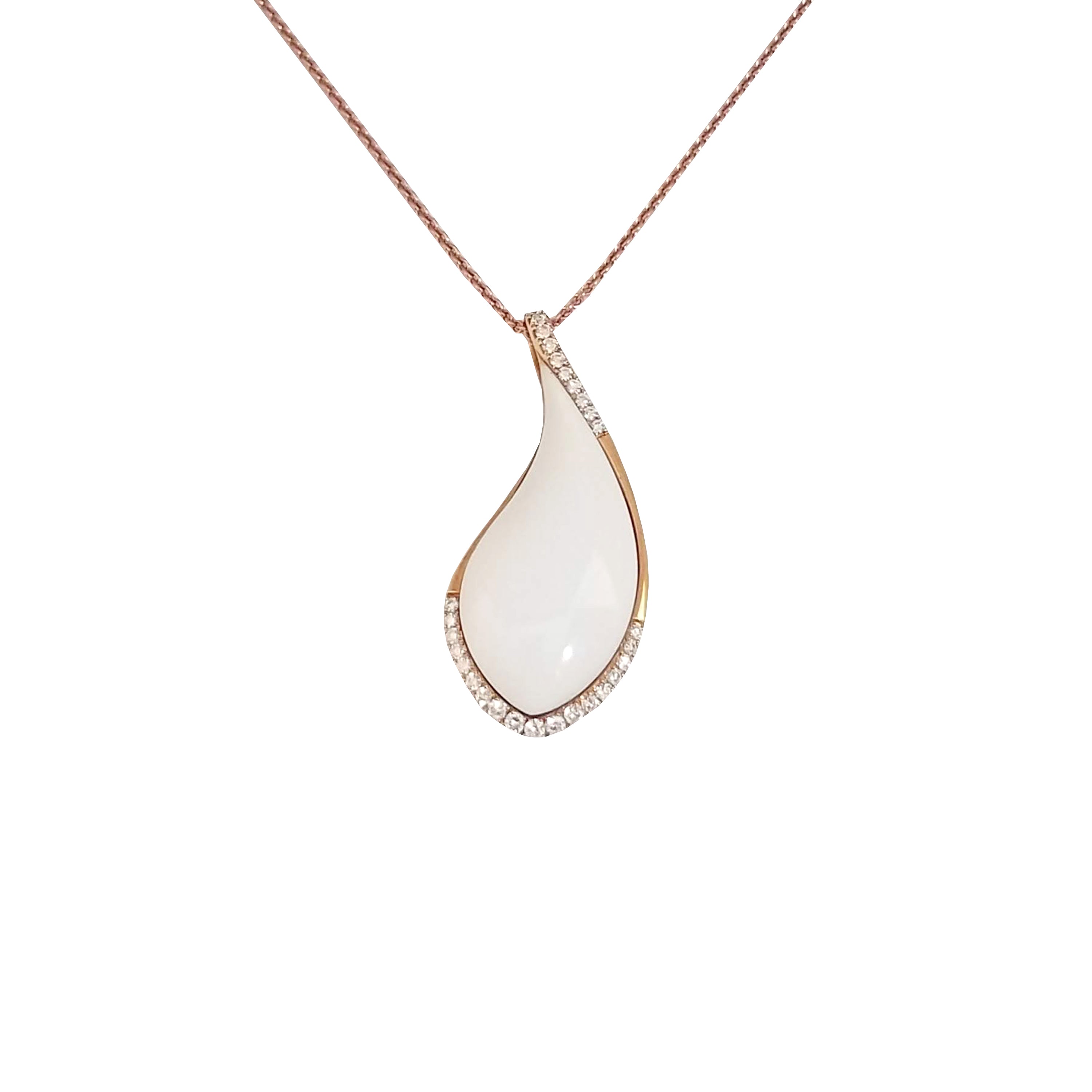18k Pink Gold White Onyx & White Diamonds Pendant