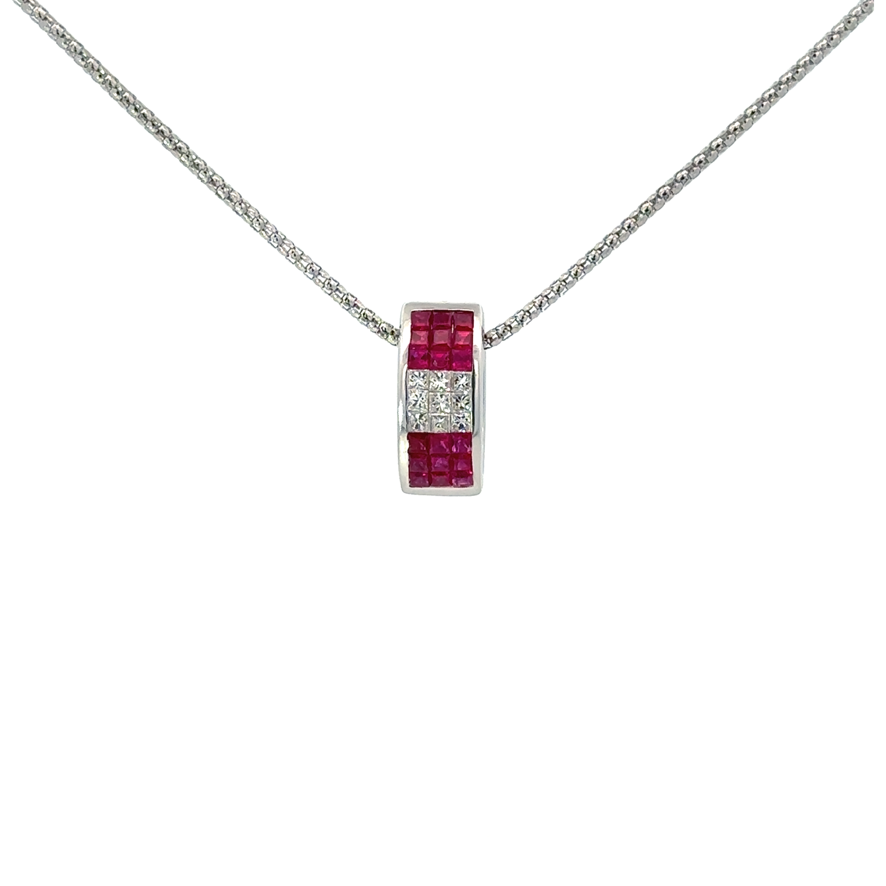 18k White Gold Ruby & White Diamonds Pendant