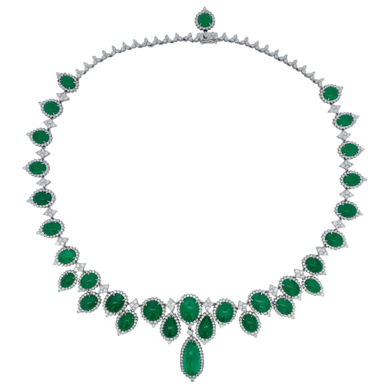 18k White Gold Emerald & White Diamonds Necklace