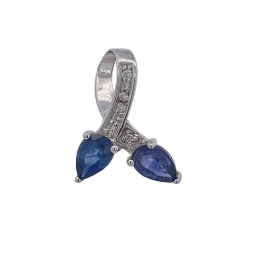 18k White Gold Blue Sapphire & White Diamonds Pendant