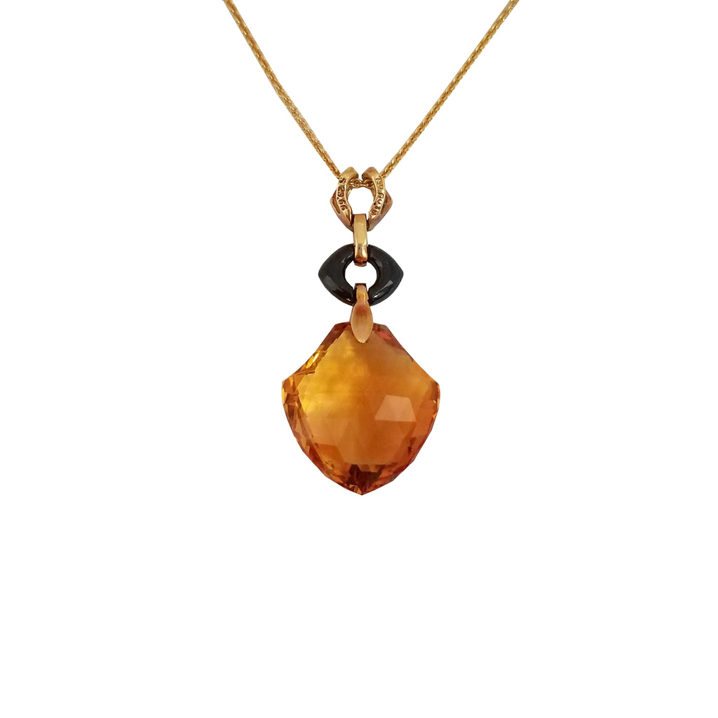 18k Yellow Gold Citrine & Onyx White Diamonds Pendant