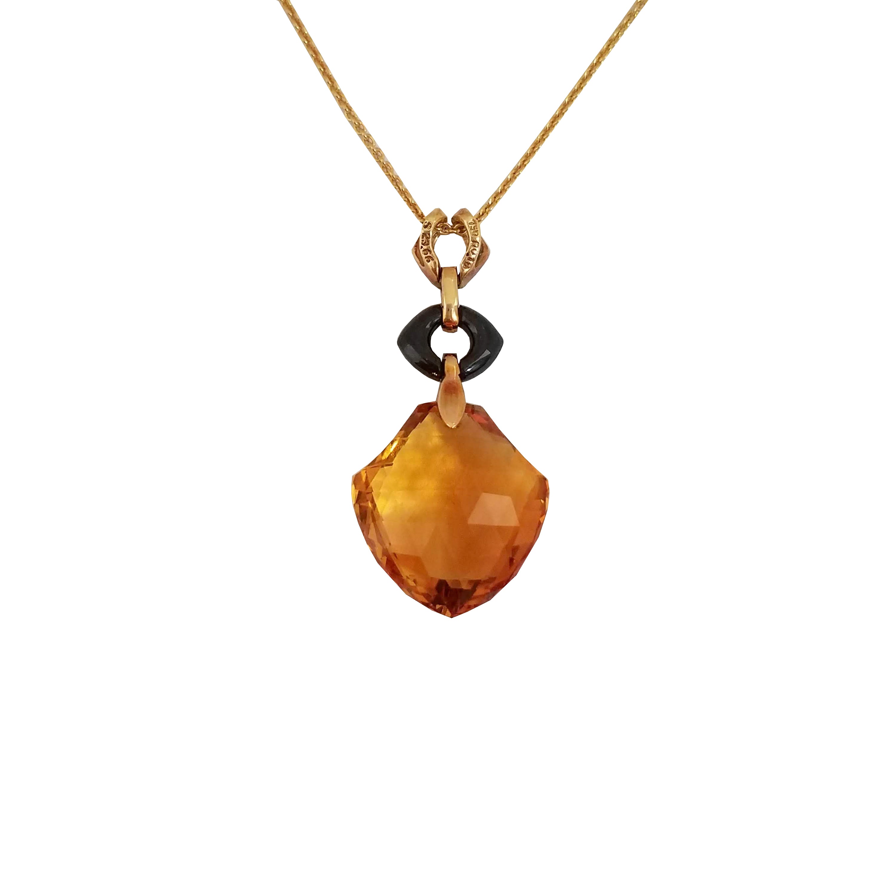 18k Yellow Gold Citrine & Onyx White Diamonds Pendant