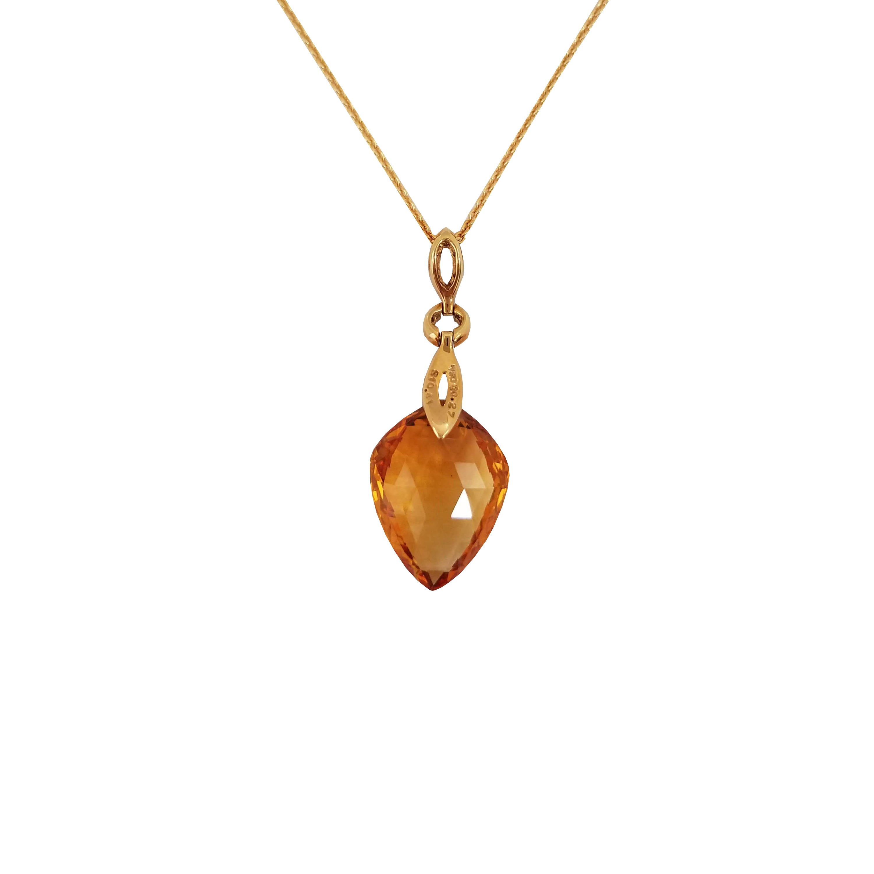 18k Yellow Gold Citrine & White Diamonds Pendant