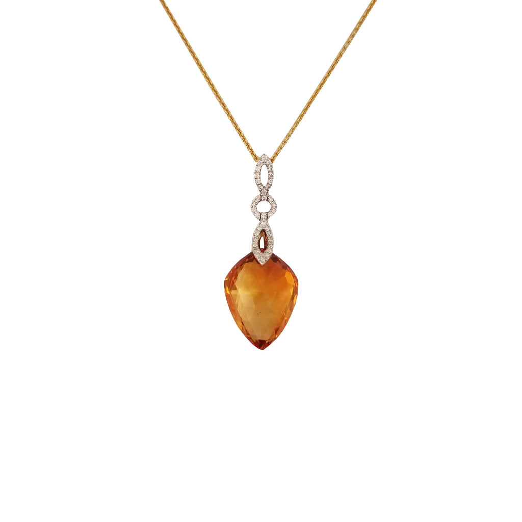 18k Yellow Gold Citrine & White Diamonds Pendant