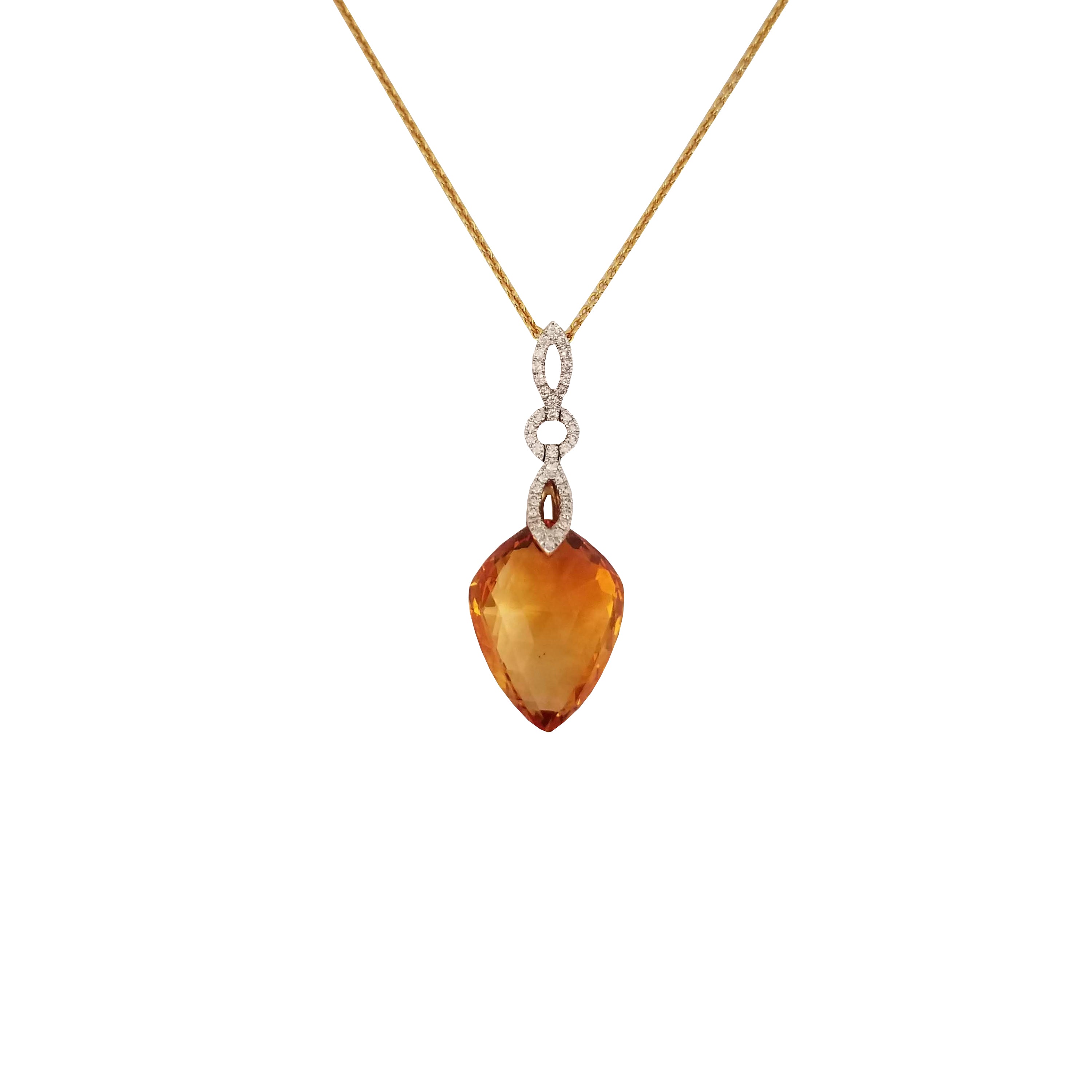 18k Yellow Gold Citrine & White Diamonds Pendant