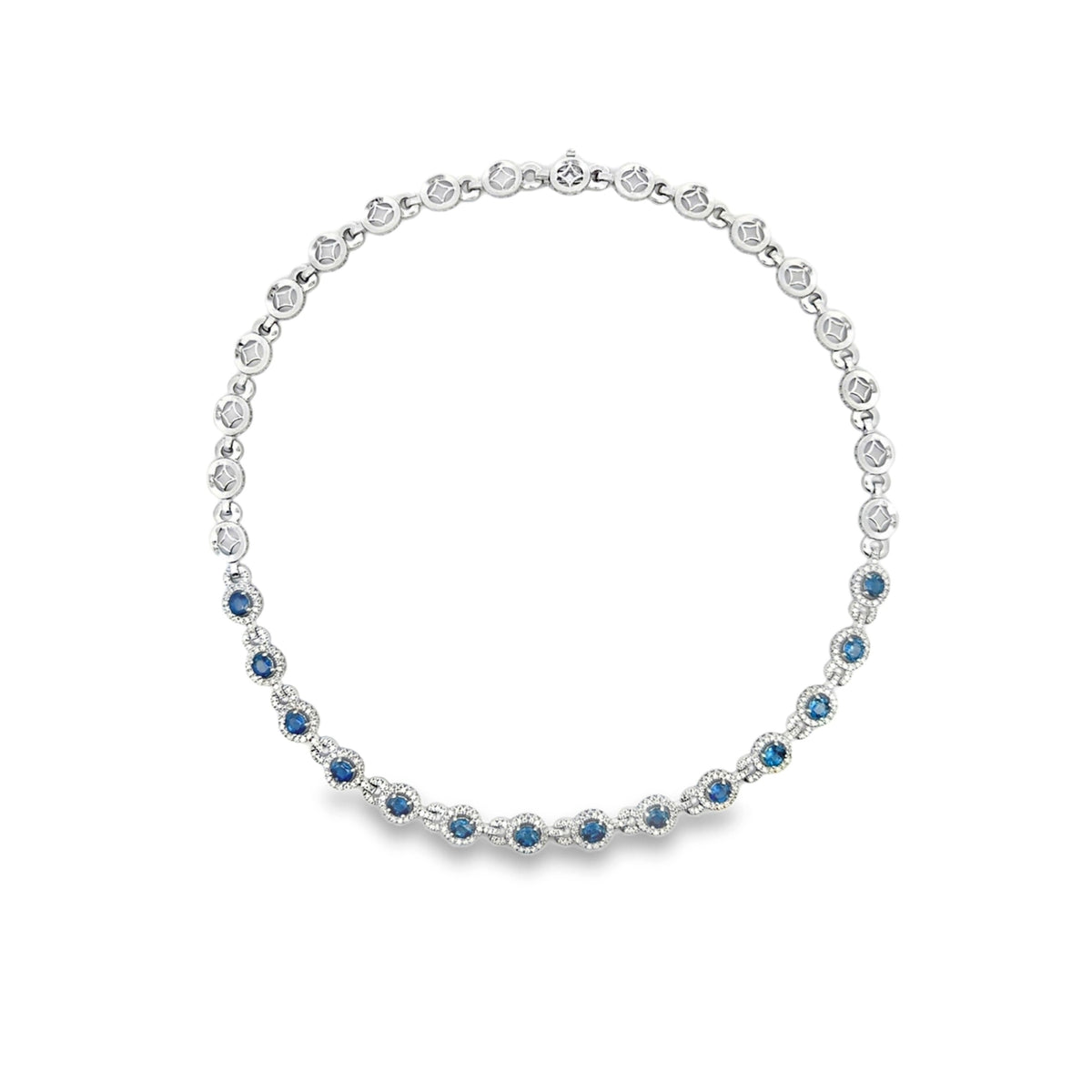 18 K White Gold Necklace with Natural Blue Sapphire & White Diamond