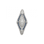 14K White Gold Blue Sapphire & Diamond Brooch