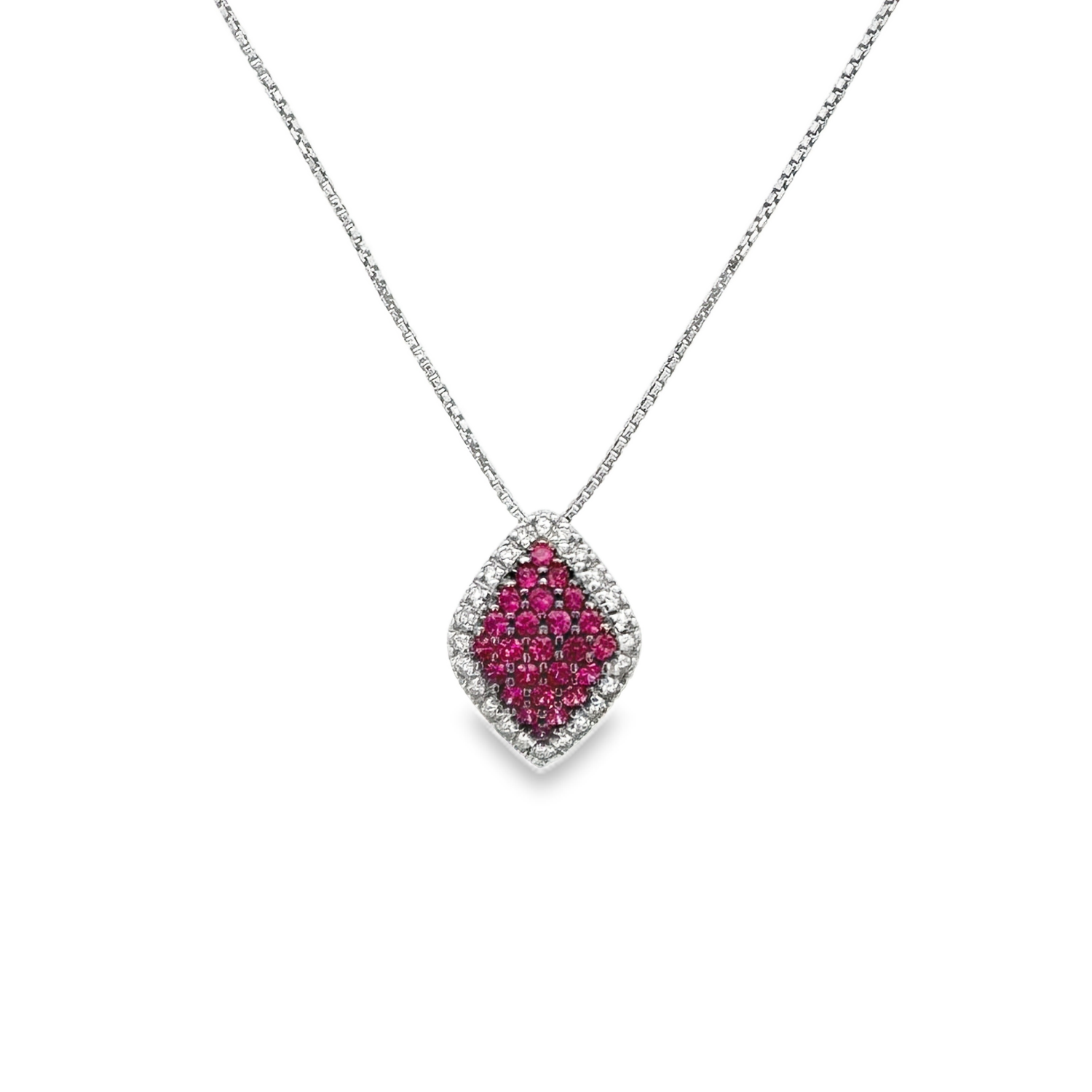 18k White Gold Ruby & White Diamonds Pendant & Necklace