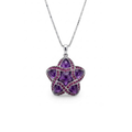 Intertwined Star Amethyst Charm Pendant in White Gold
