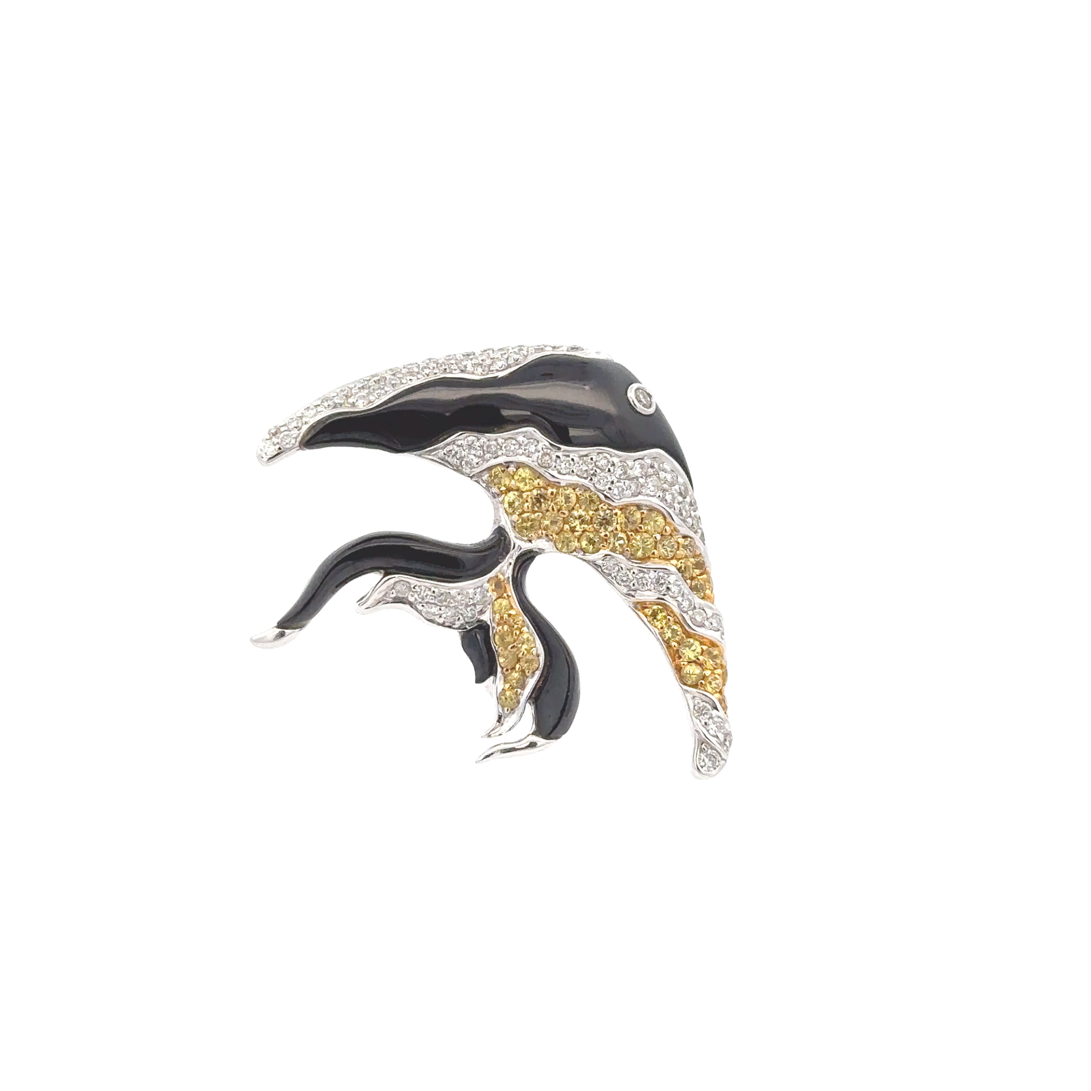 18k White Gold Yellow Sapphire Onyx & White Diamonds Brooches