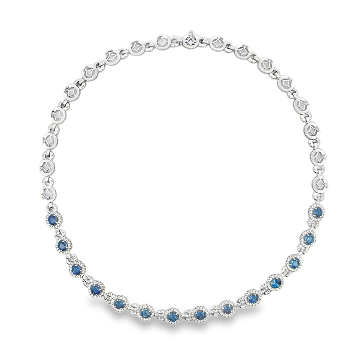 18 K White Gold Necklace with Natural Blue Sapphire & White Diamond