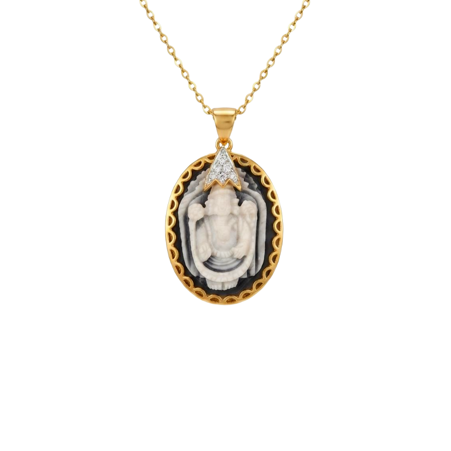 18k Yellow Gold White Diamonds God Pendants