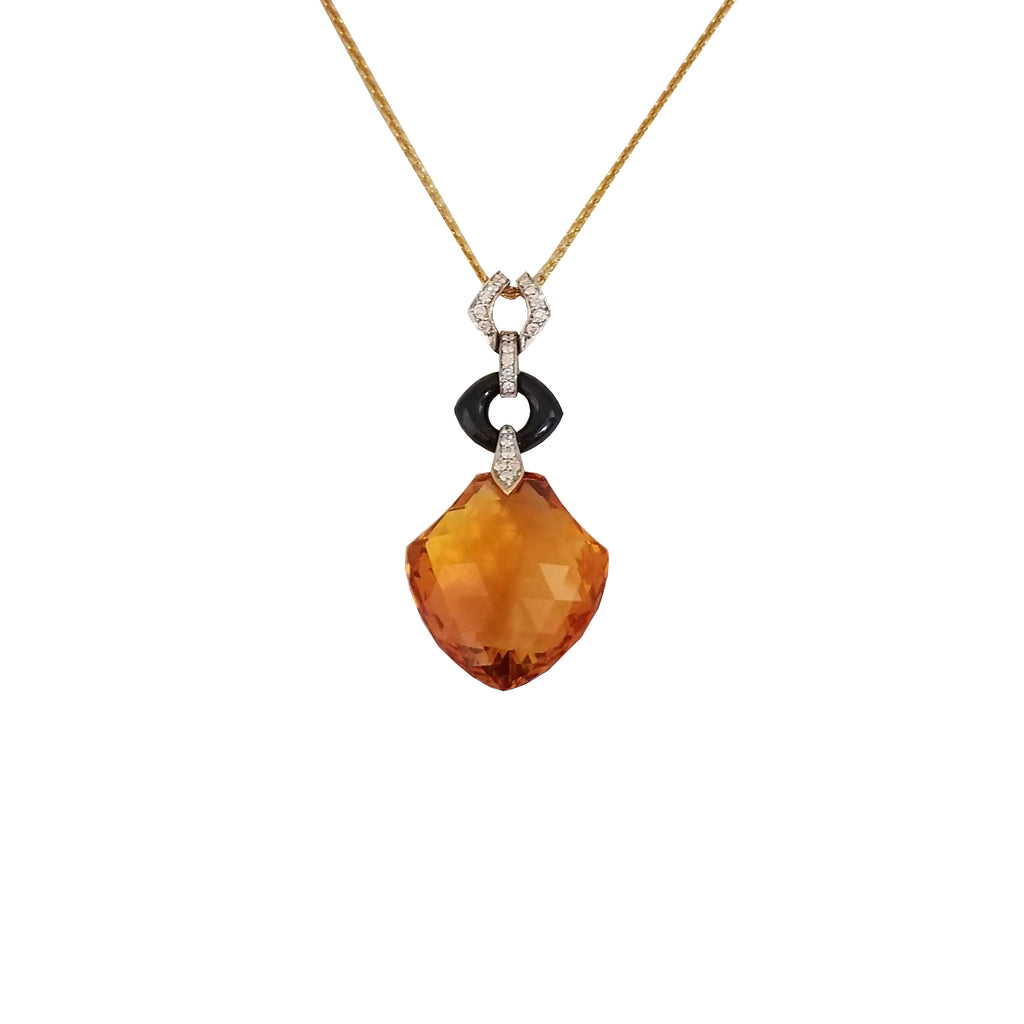 18k Yellow Gold Citrine & Onyx White Diamonds Pendant