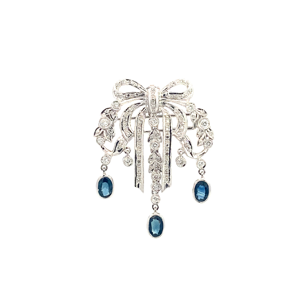 18k White Gold Sapphire & White Diamonds Brooch & Pendant