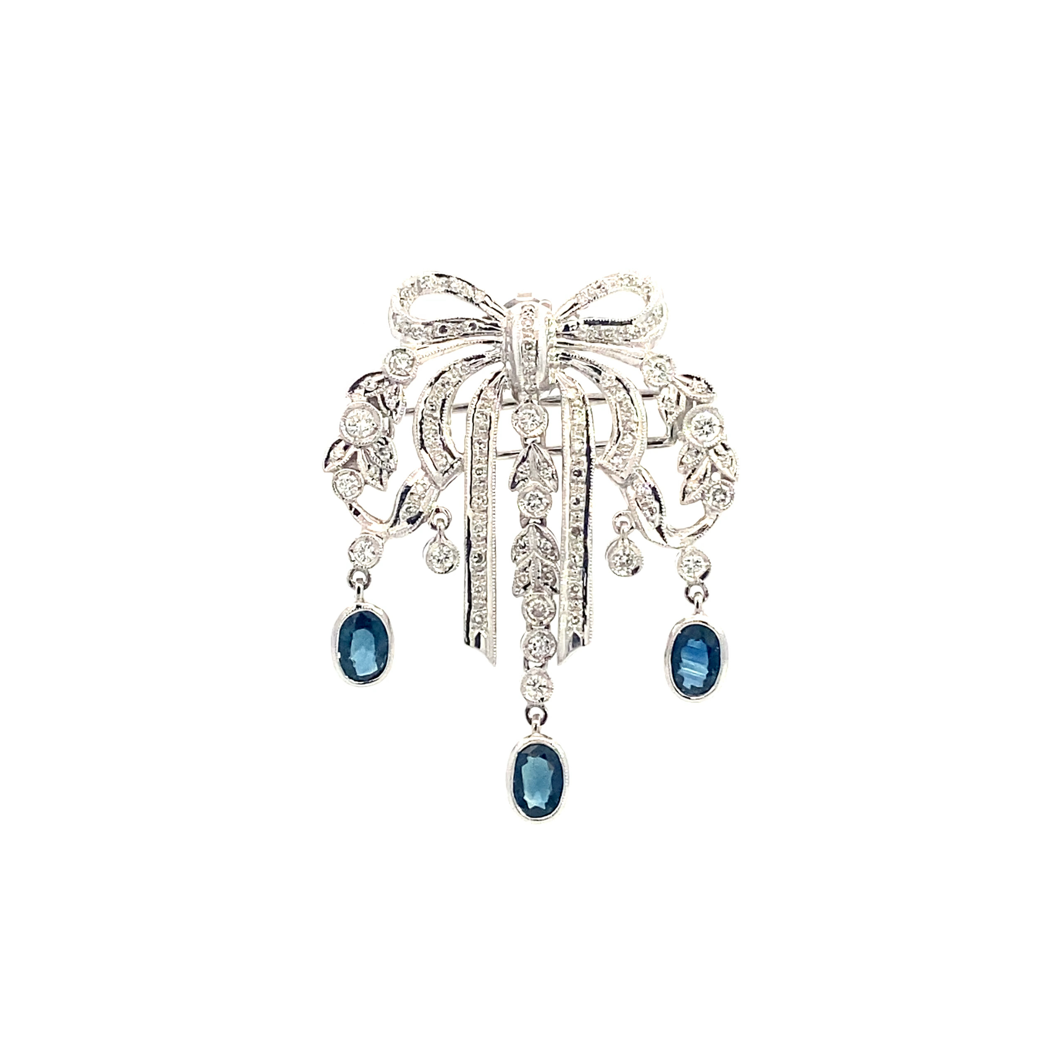 18k White Gold Sapphire & White Diamonds Brooch & Pendant