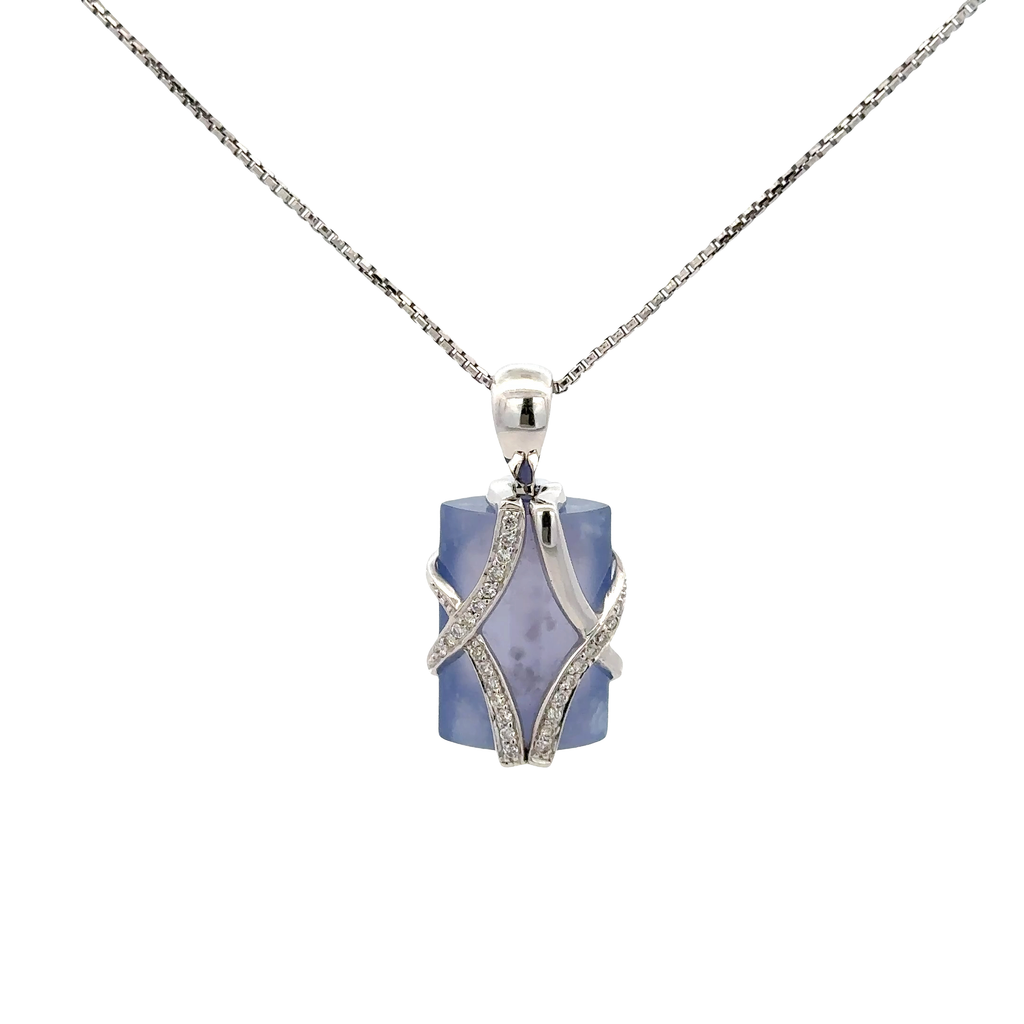 18k White Gold Chalcedony & White Diamonds Pendant