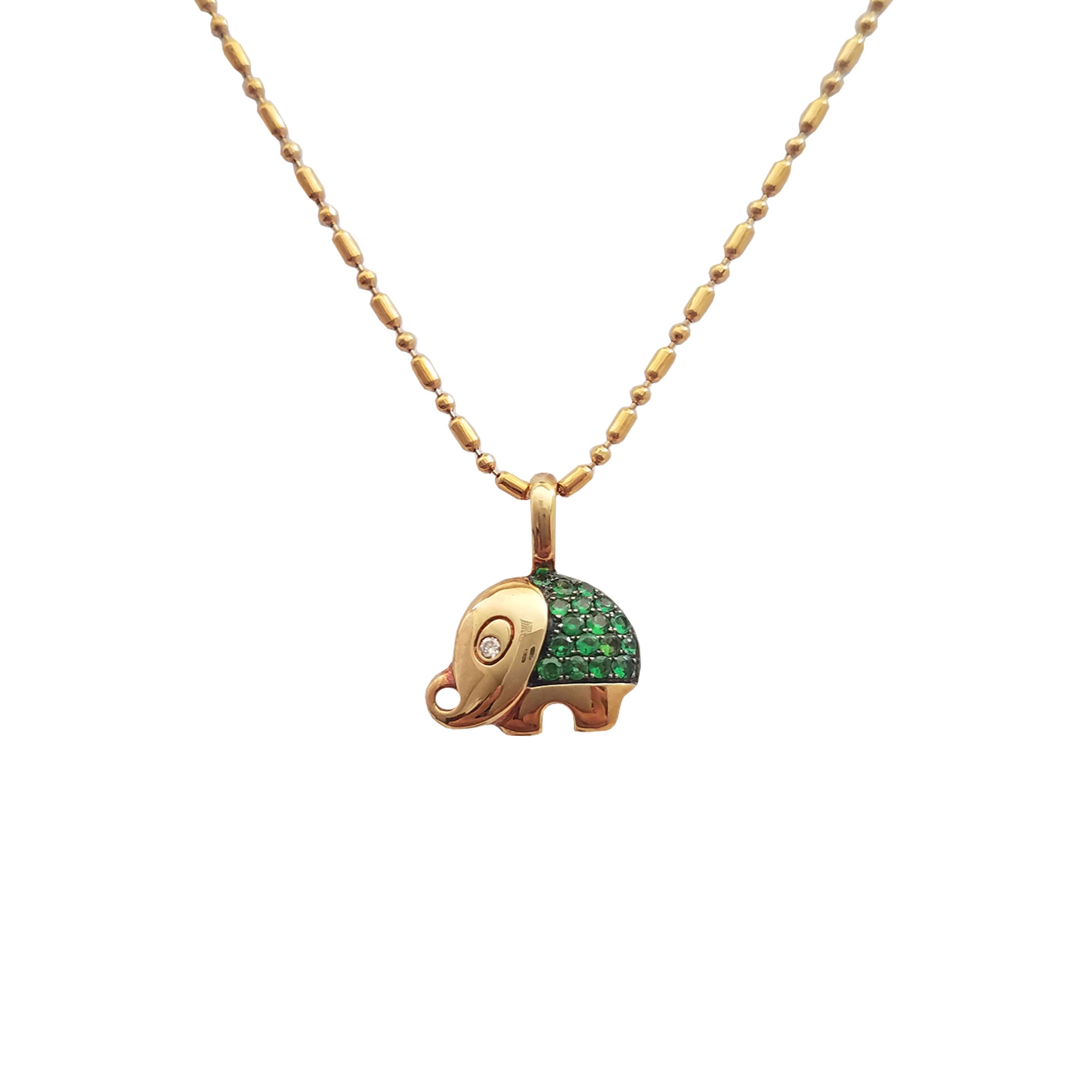 18k Yellow Gold Tsavorites & White Diamonds Pendant