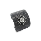 9k Black Gold White Diamonds & Leather Flat Noir 50 mm Bangle