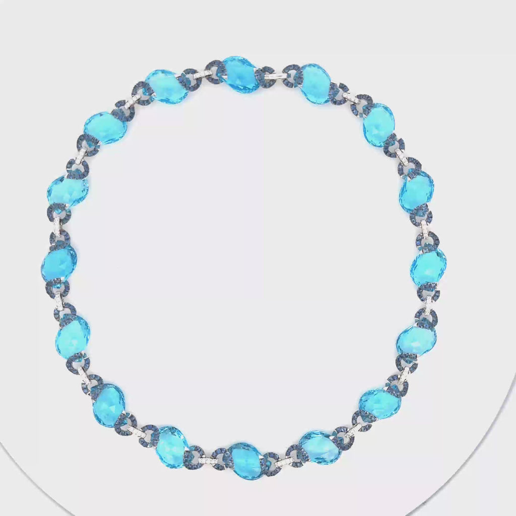 18k White Gold Swiss Blue & Blue Sapphire White Diamonds Necklace