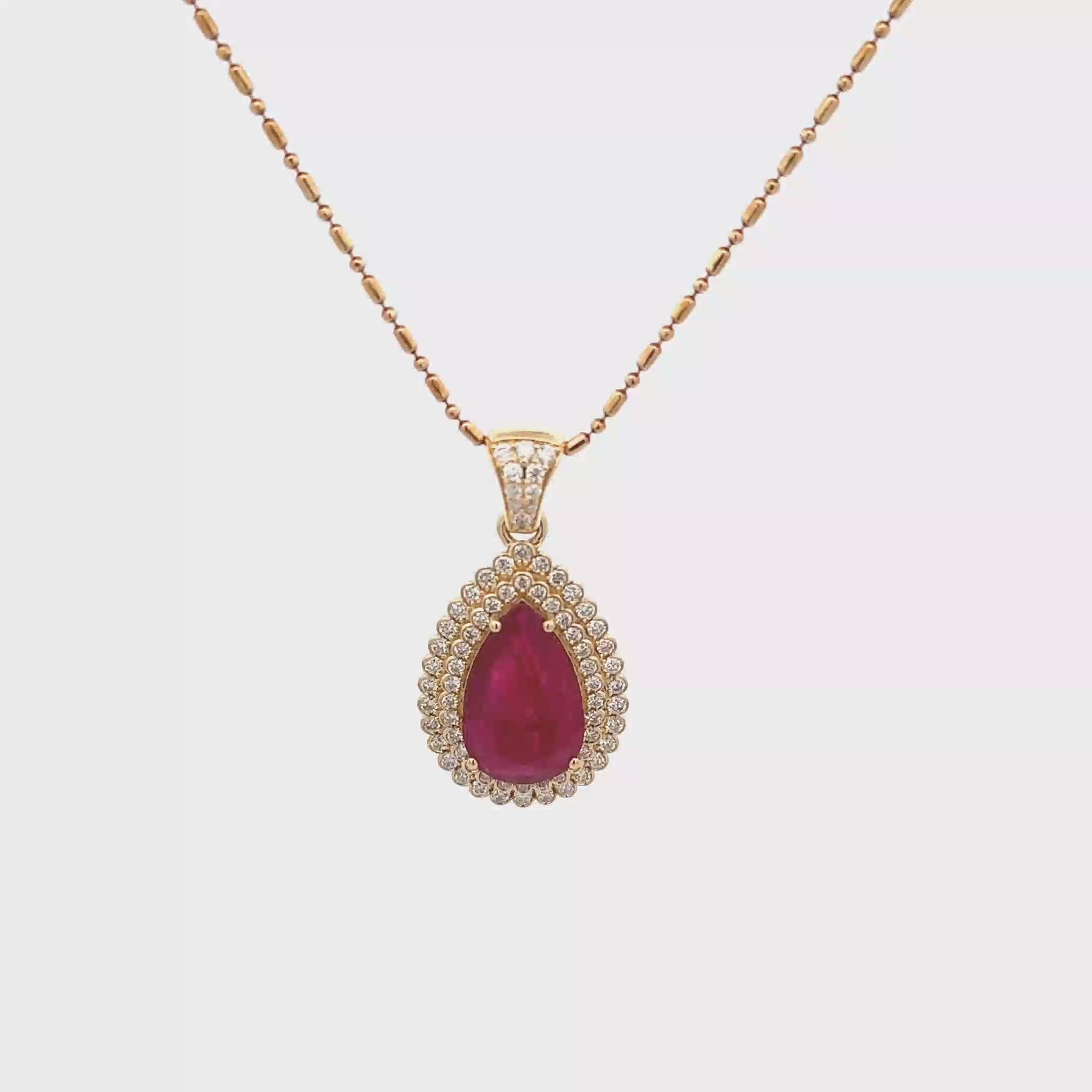18k Yellow Gold Ruby & White Diamonds Pendant