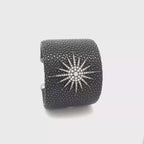 9k Black Gold White Diamonds & Leather Flat Noir 50 mm Bangle