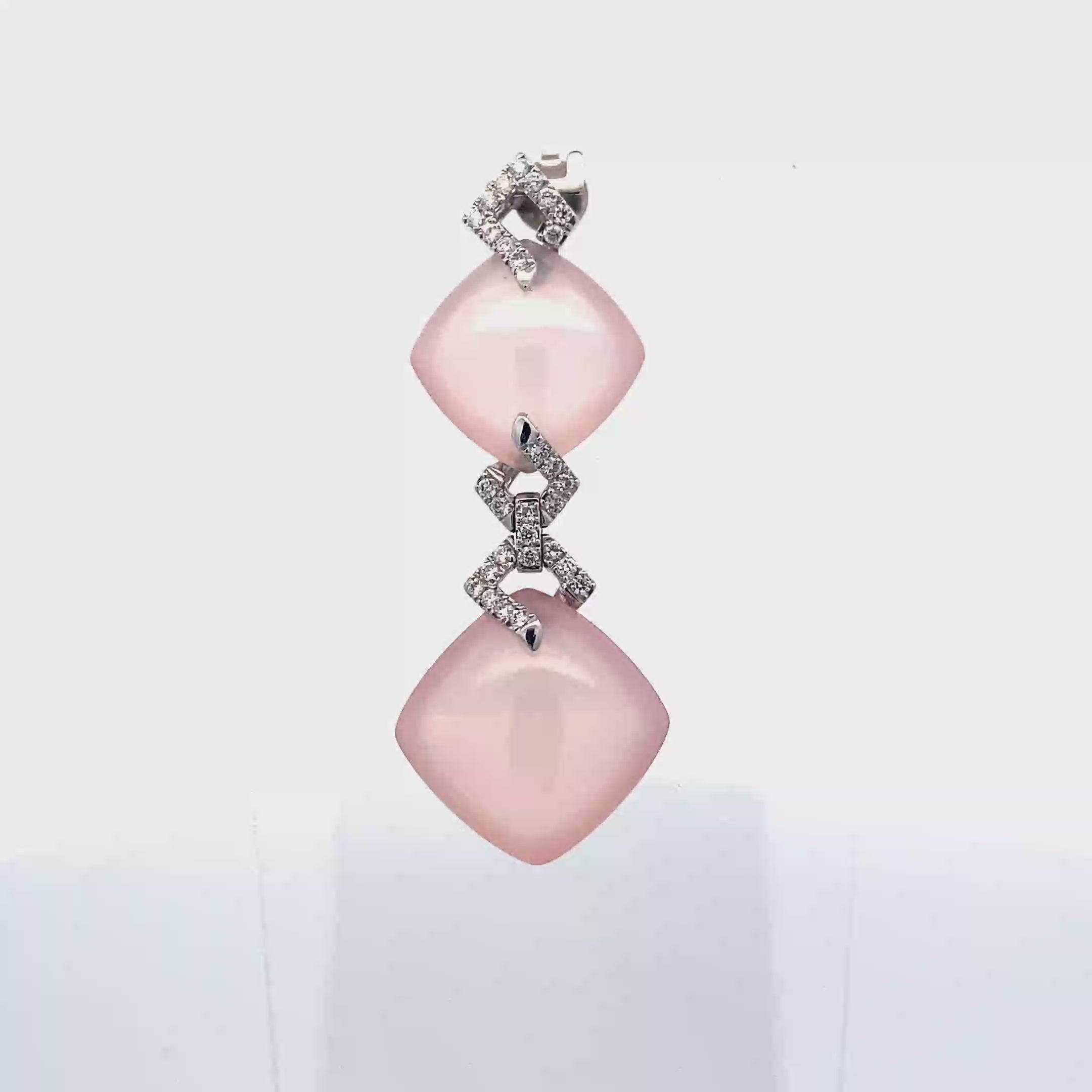 18k White Gold Rose Quartz & White Diamonds Pendant