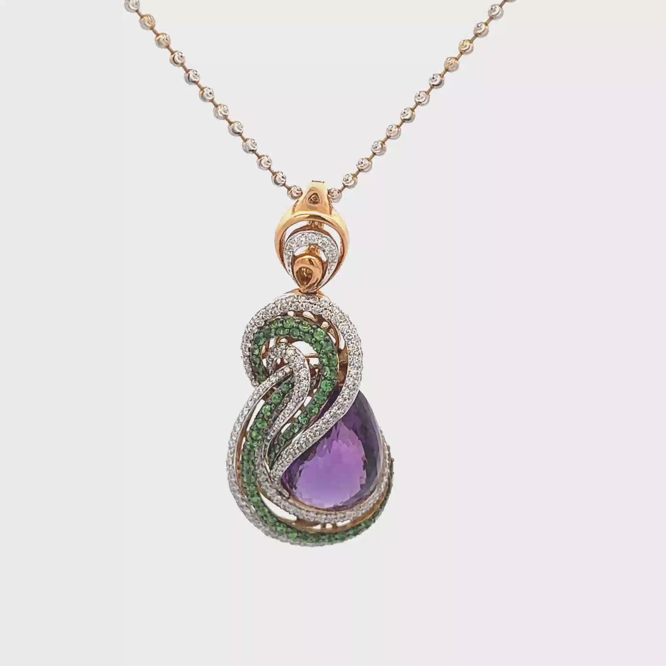 18k Yellow Gold Amethyst & Tsavorite White Diamonds Pendant