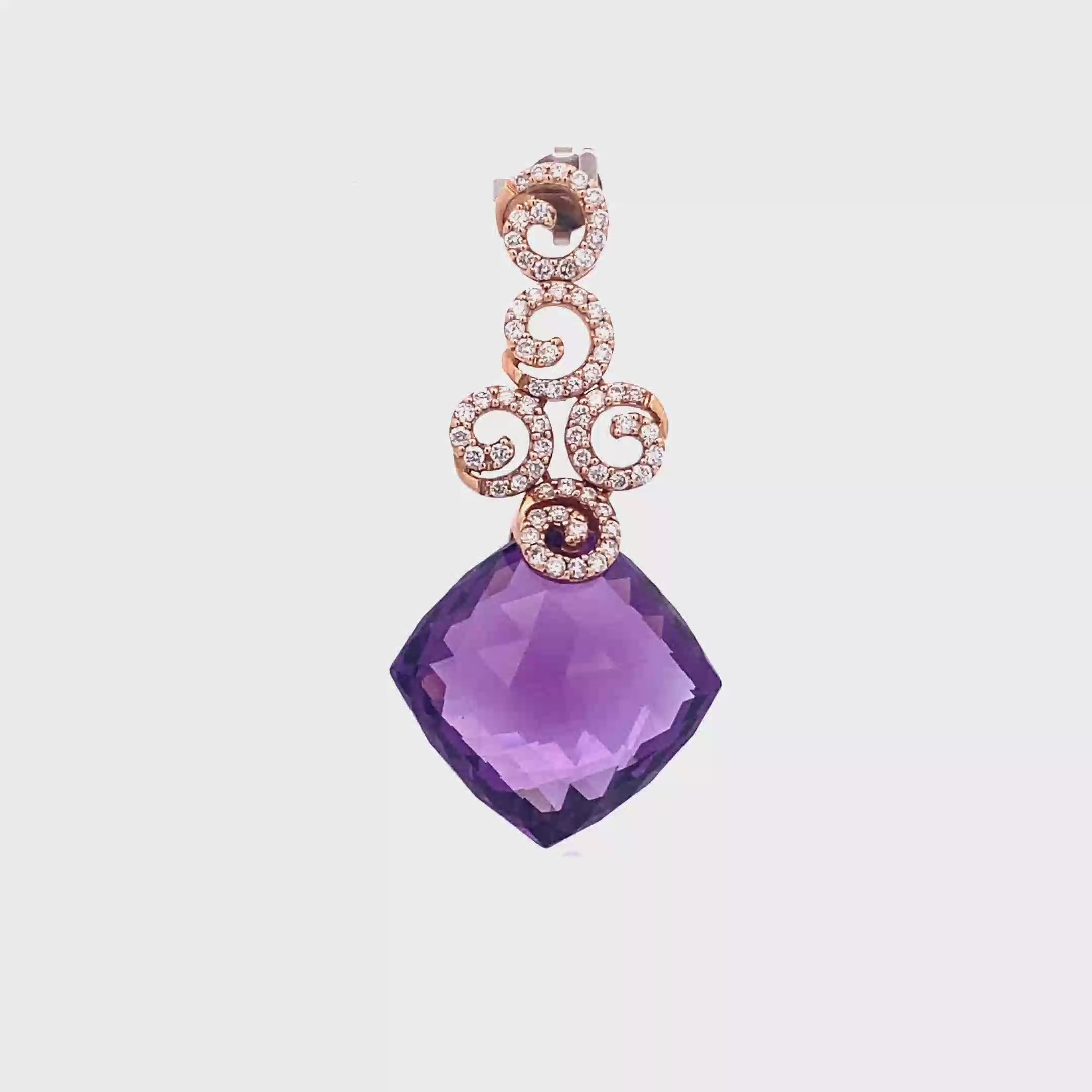18k Pink Gold Amethyst & White Diamonds Pendant
