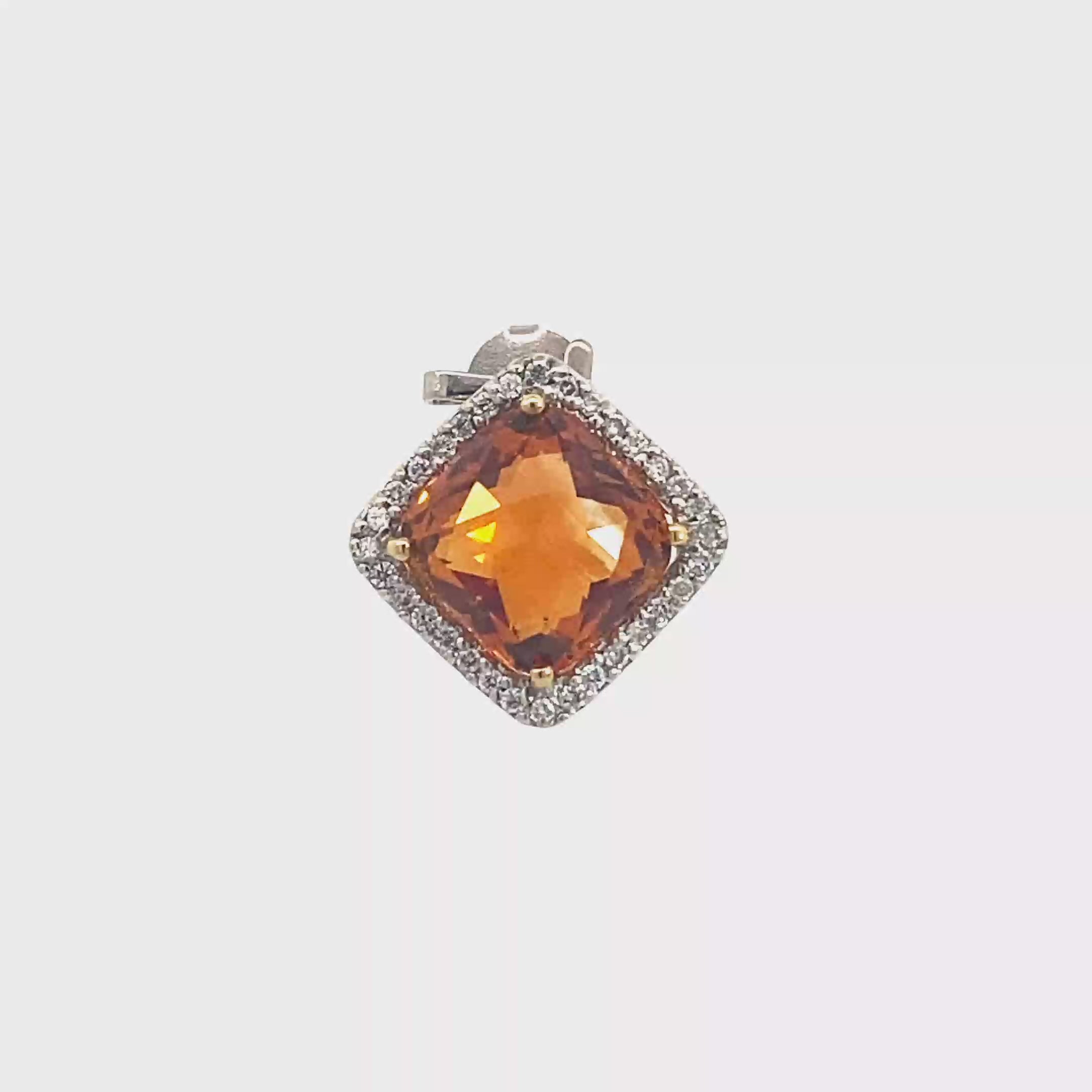 18k Yellow Gold Citrine & White Diamonds Pendant