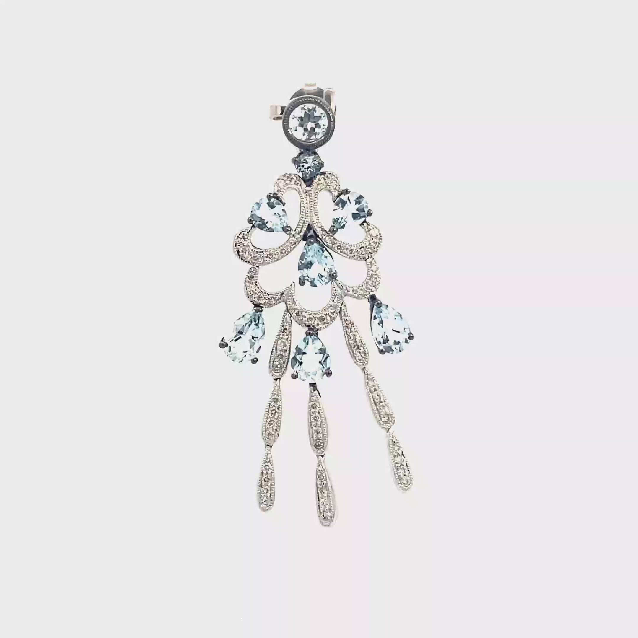 18k White Gold Blue Aqua & White Diamonds Pendant