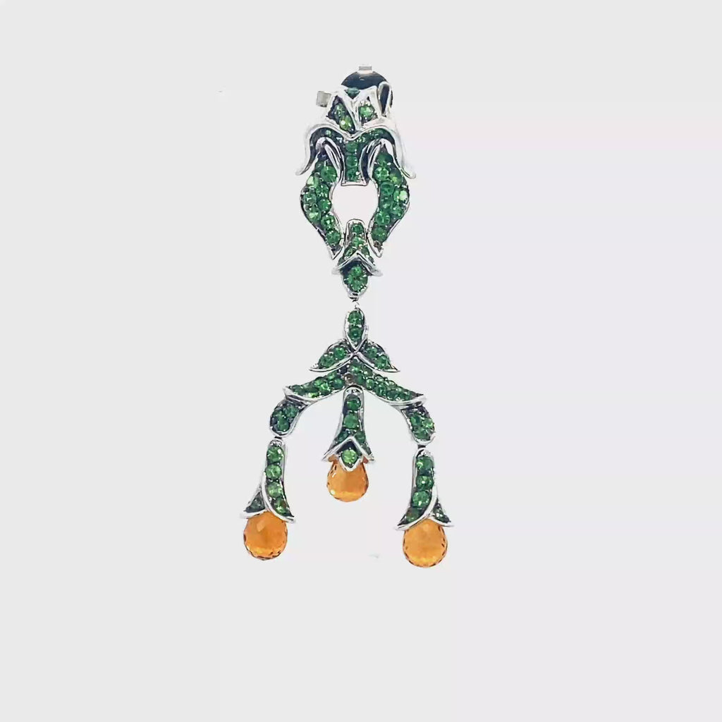 18k White Gold Tsavorites & Citrine Pendant
