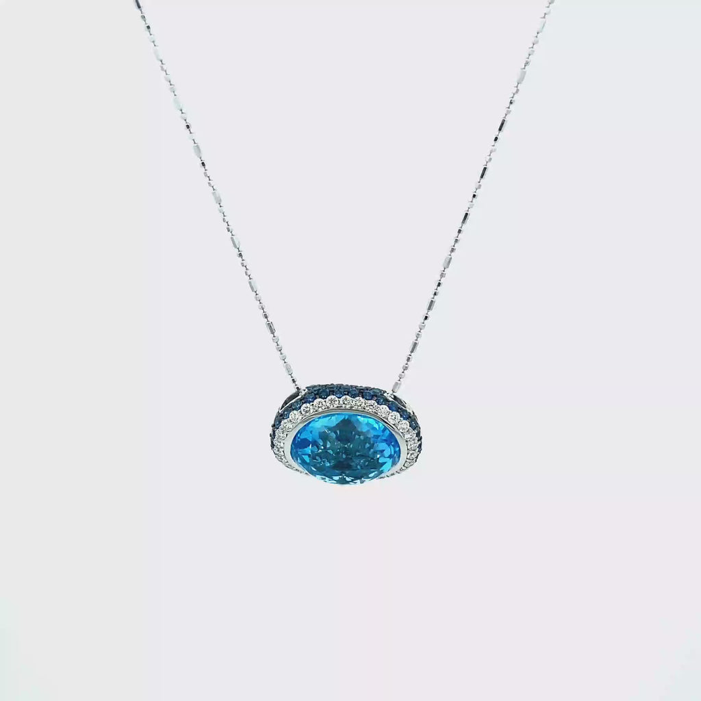 18k White Gold Swiss Blue & Sapphire White Diamonds Pendant