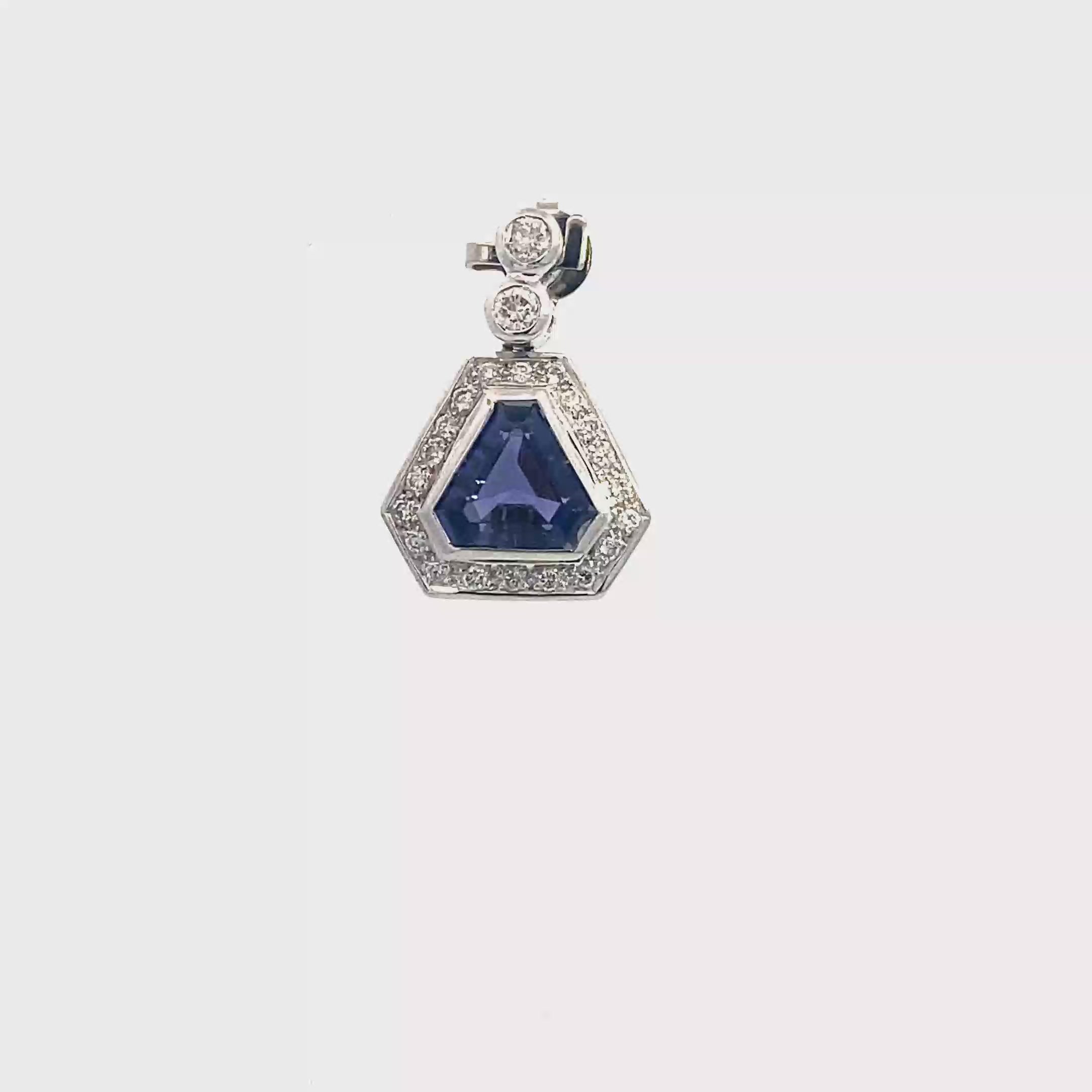 18k White Gold Iolite & White Diamonds Pendant