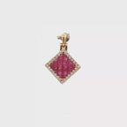 18k Yellow Gold Pendant & Chain, Unheated Natural Ruby & White Diamonds