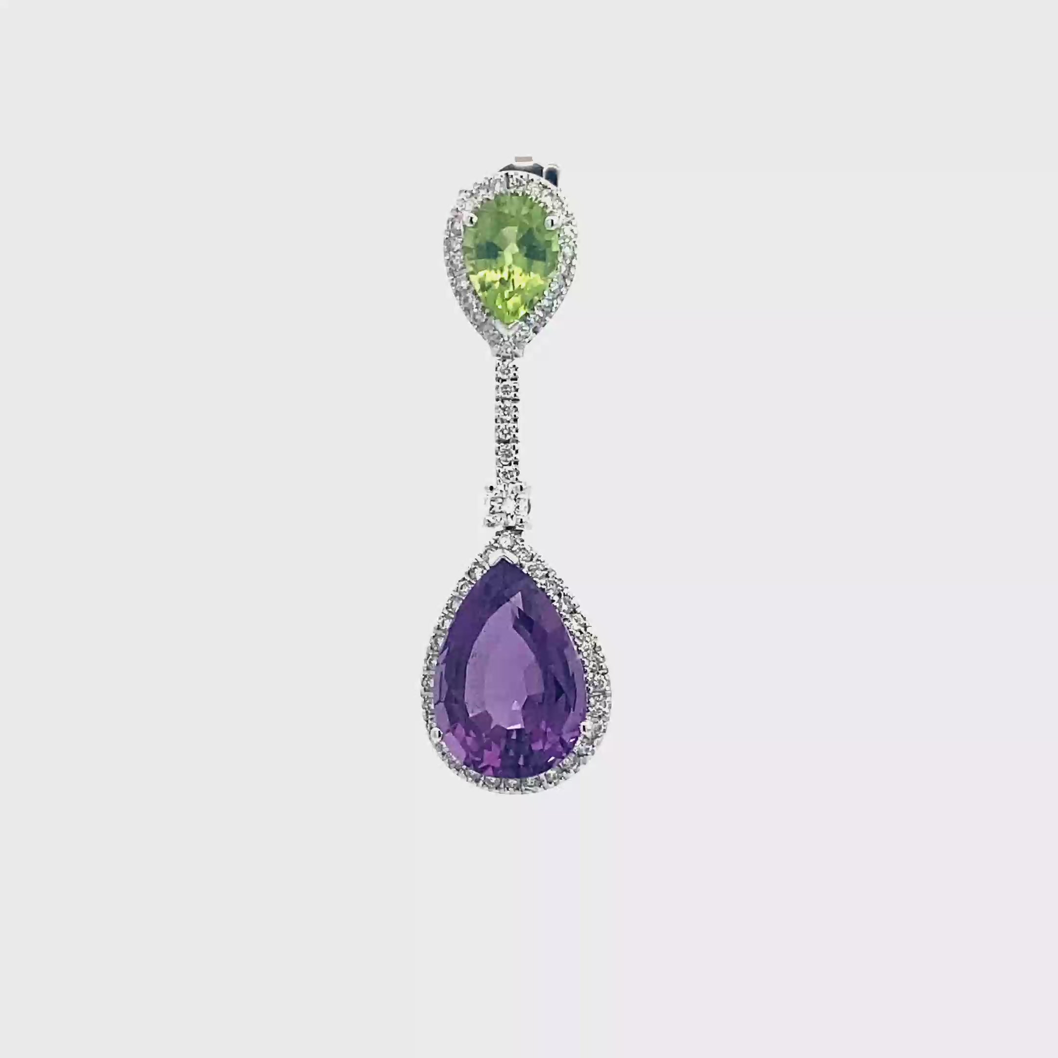 18k White Gold Amethyst & Peridot White Diamonds Pendant