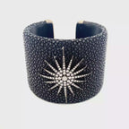 9k Black Gold White Diamonds & Leather Flat Noir 50 mm Bangle