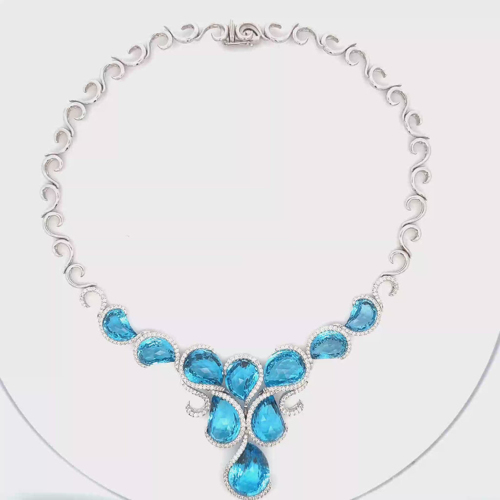 18k White Gold Swiss Blue & White Diamonds Neckace
