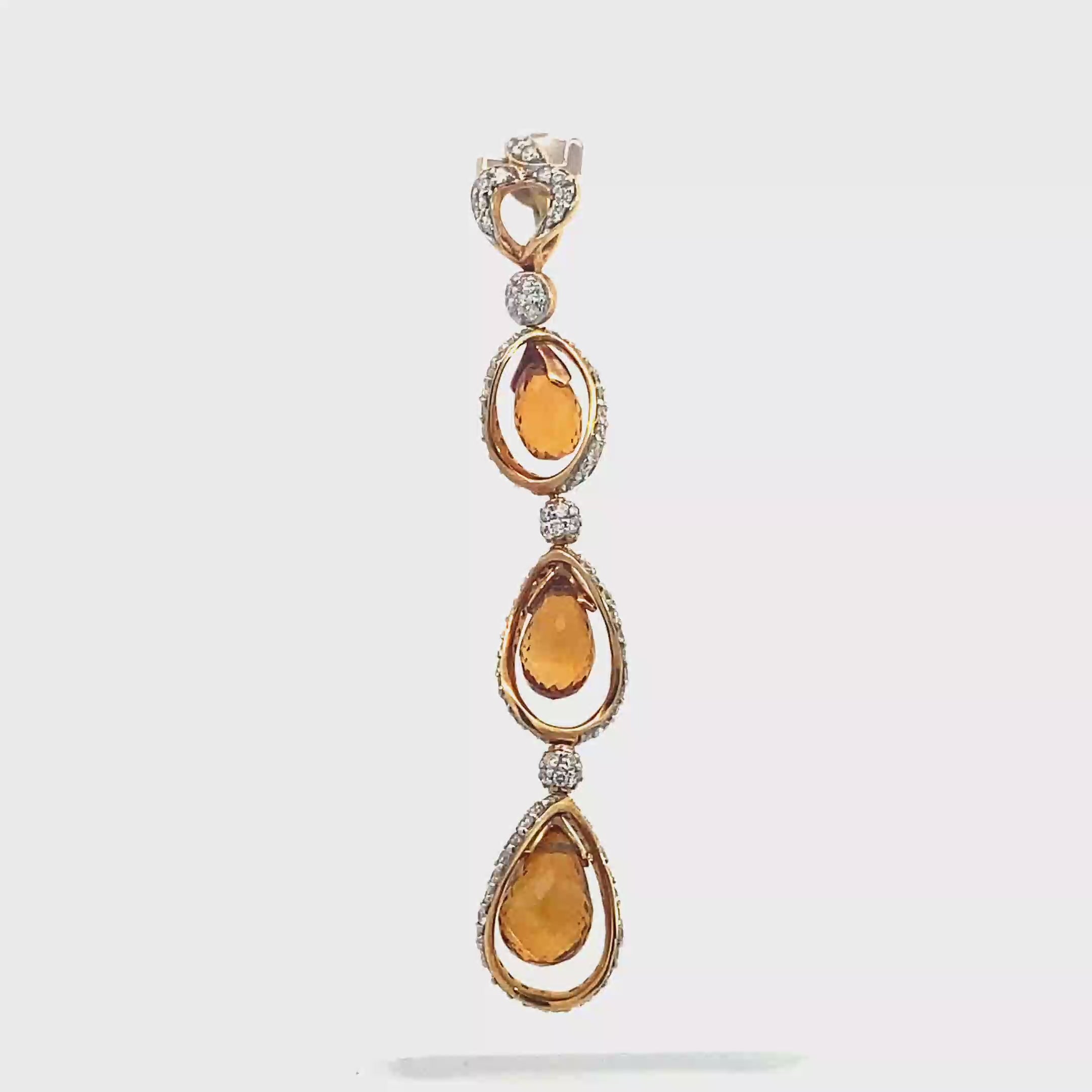 18k Yellow Gold Citrine & White Diamonds Pendant