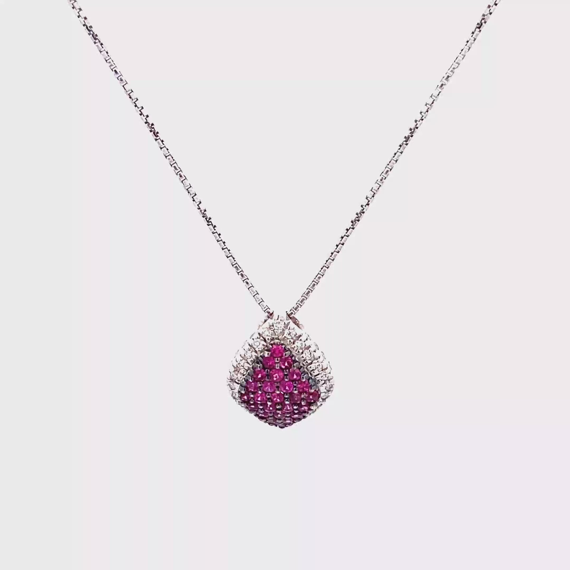 18k White Gold Ruby & White Diamonds Pendant & Necklace