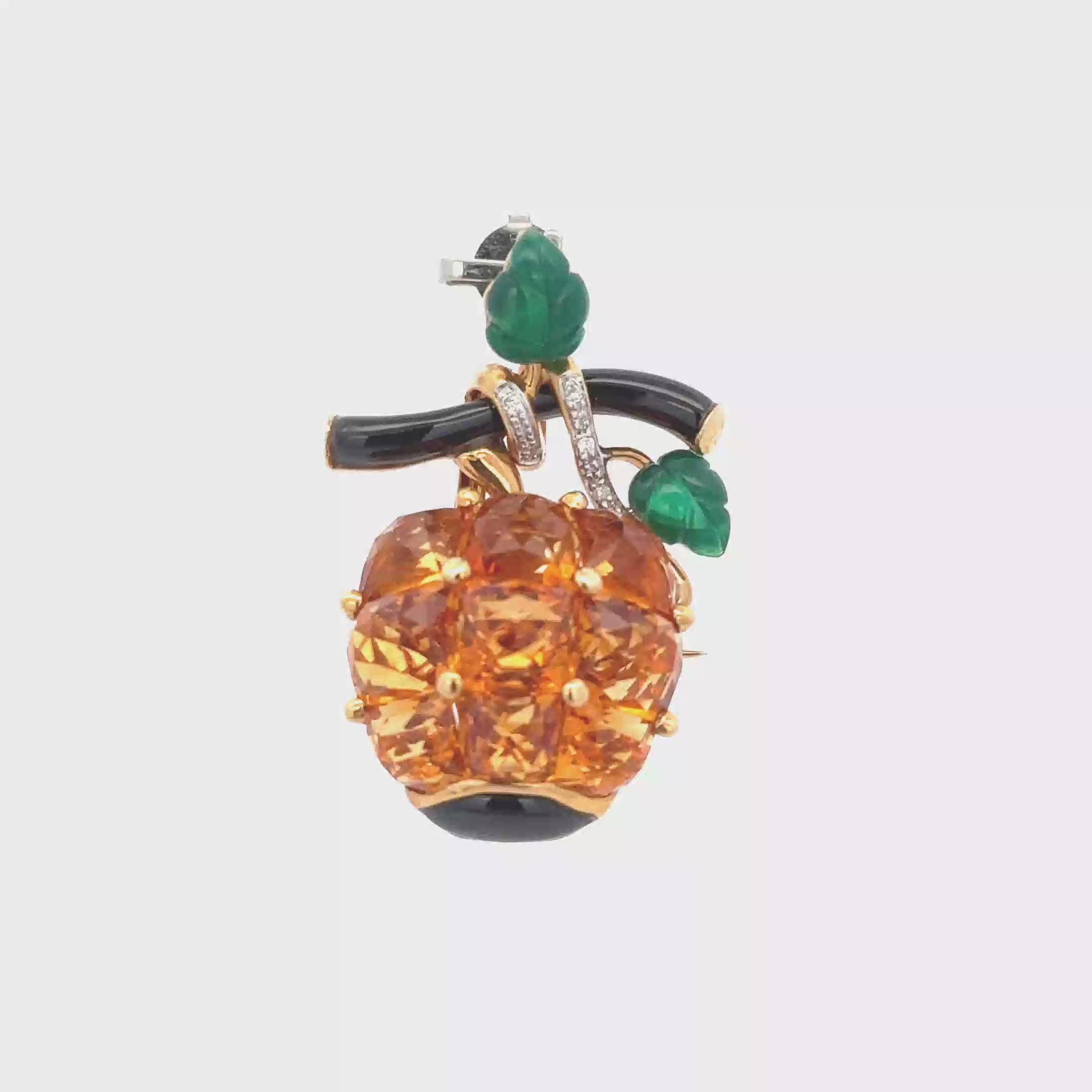 18k Yellow Gold Citrine & White Diamonds Brooch & Pendant