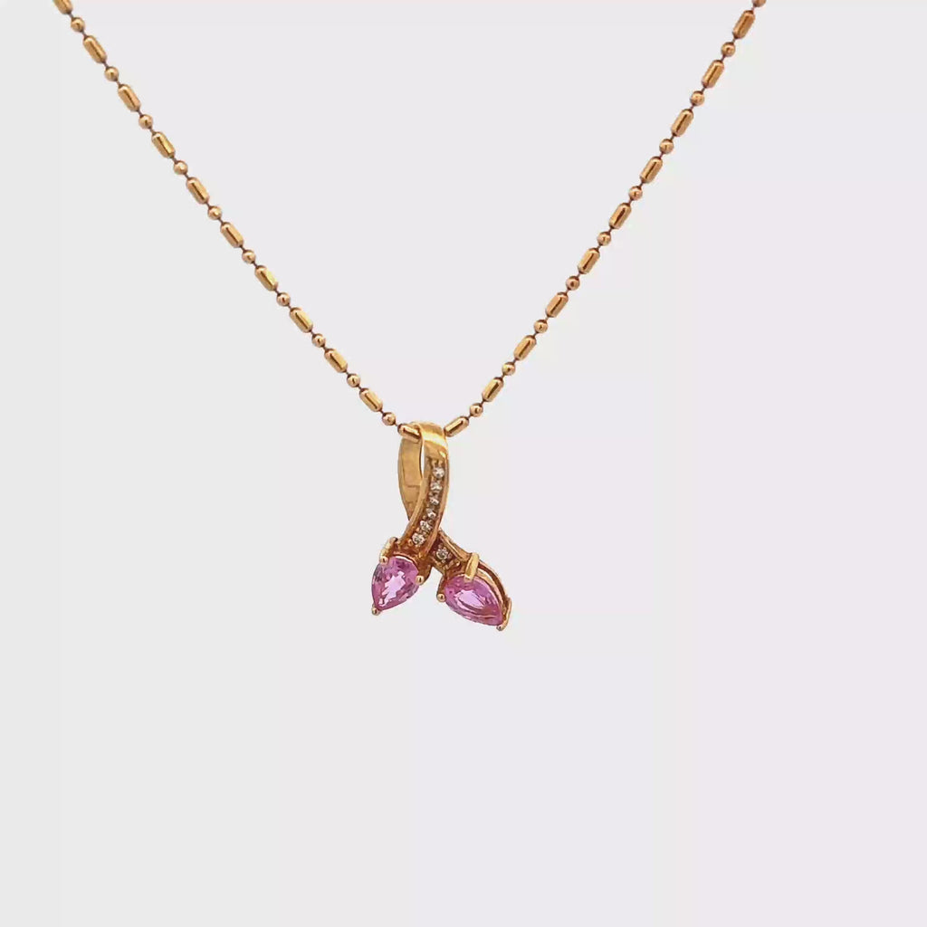 18k Pink Gold Pink Sapphire & White Diamonds Pendant