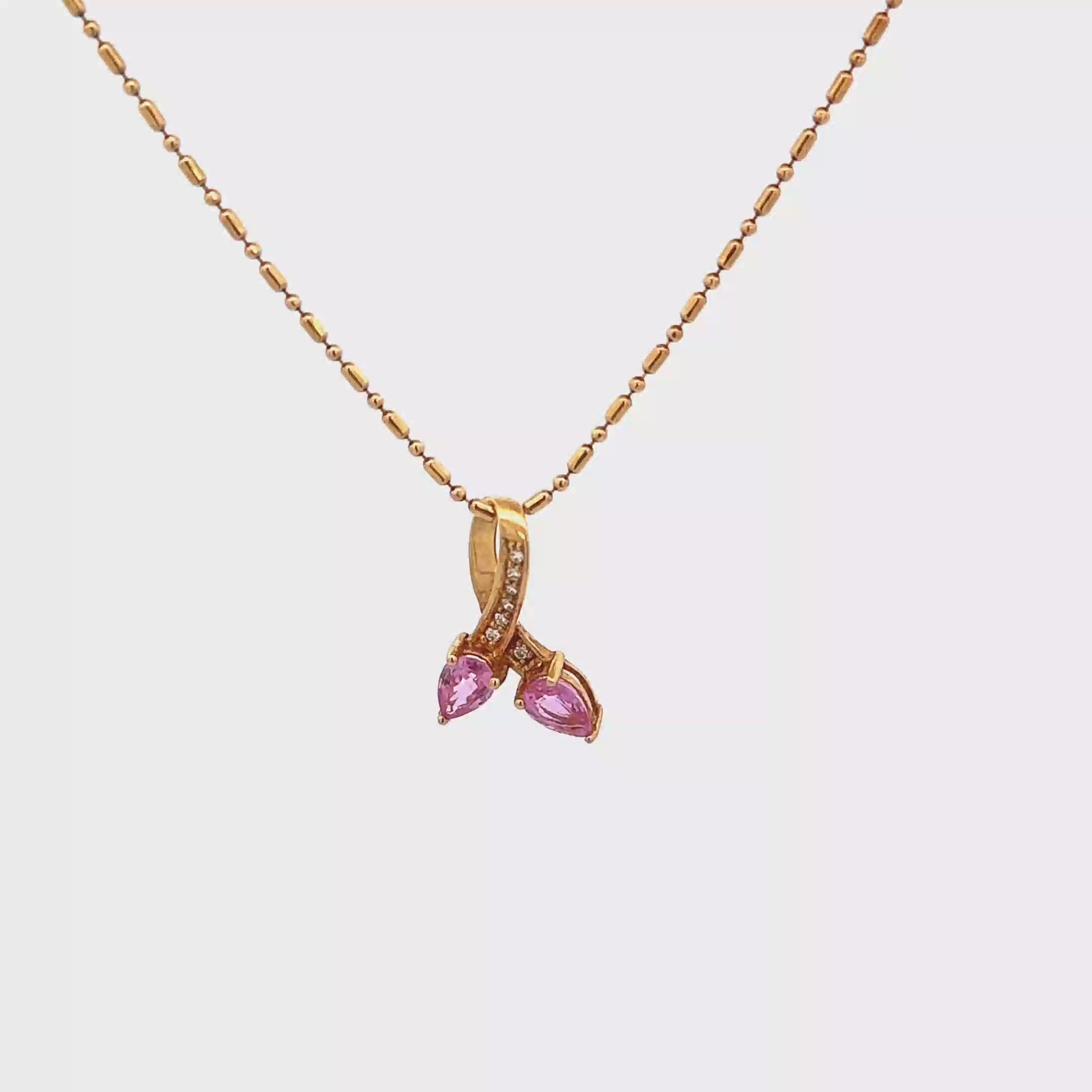 18k Pink Gold Pink Sapphire & White Diamonds Pendant