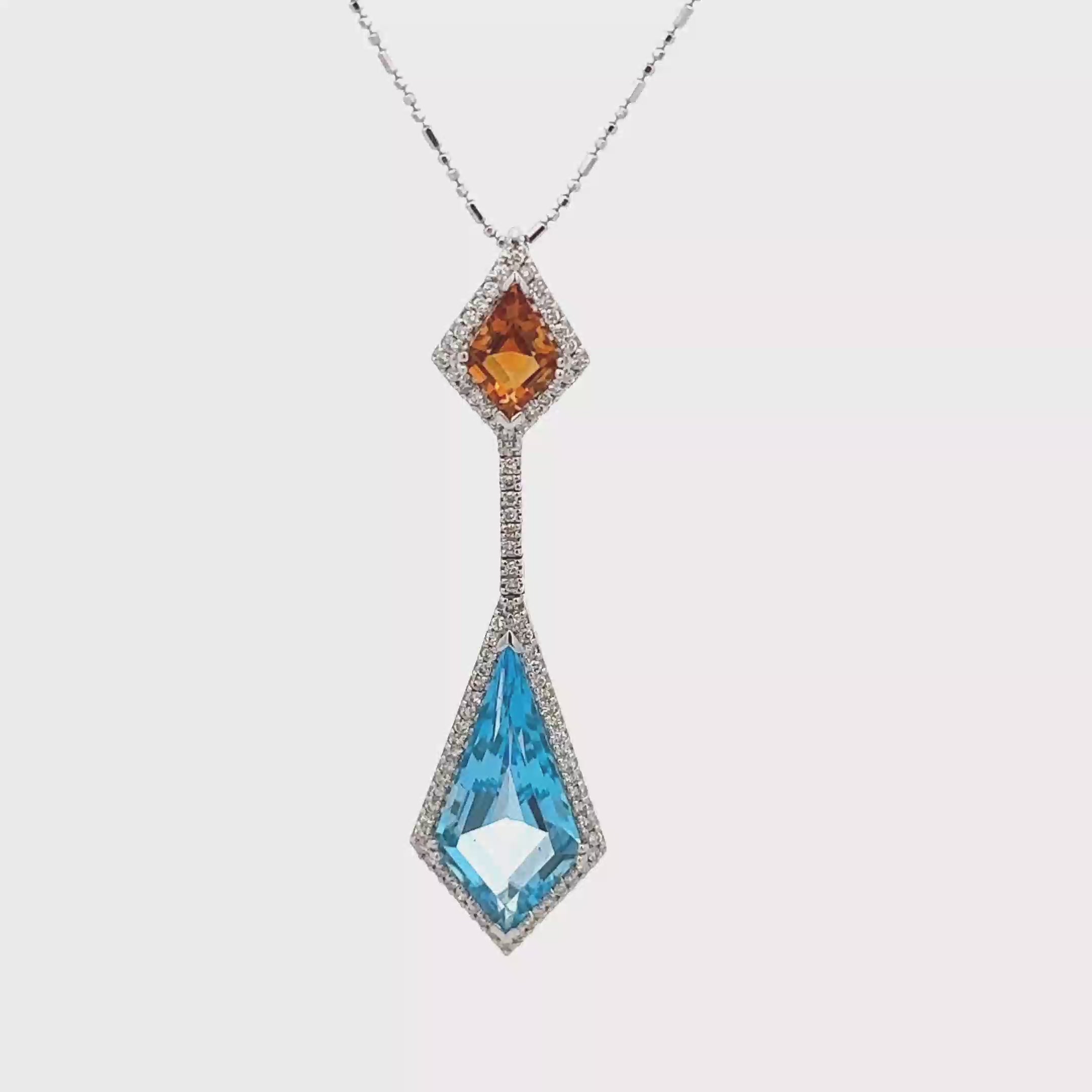 18k White Gold Citrine & Swiss Blue White Diamonds Pendants