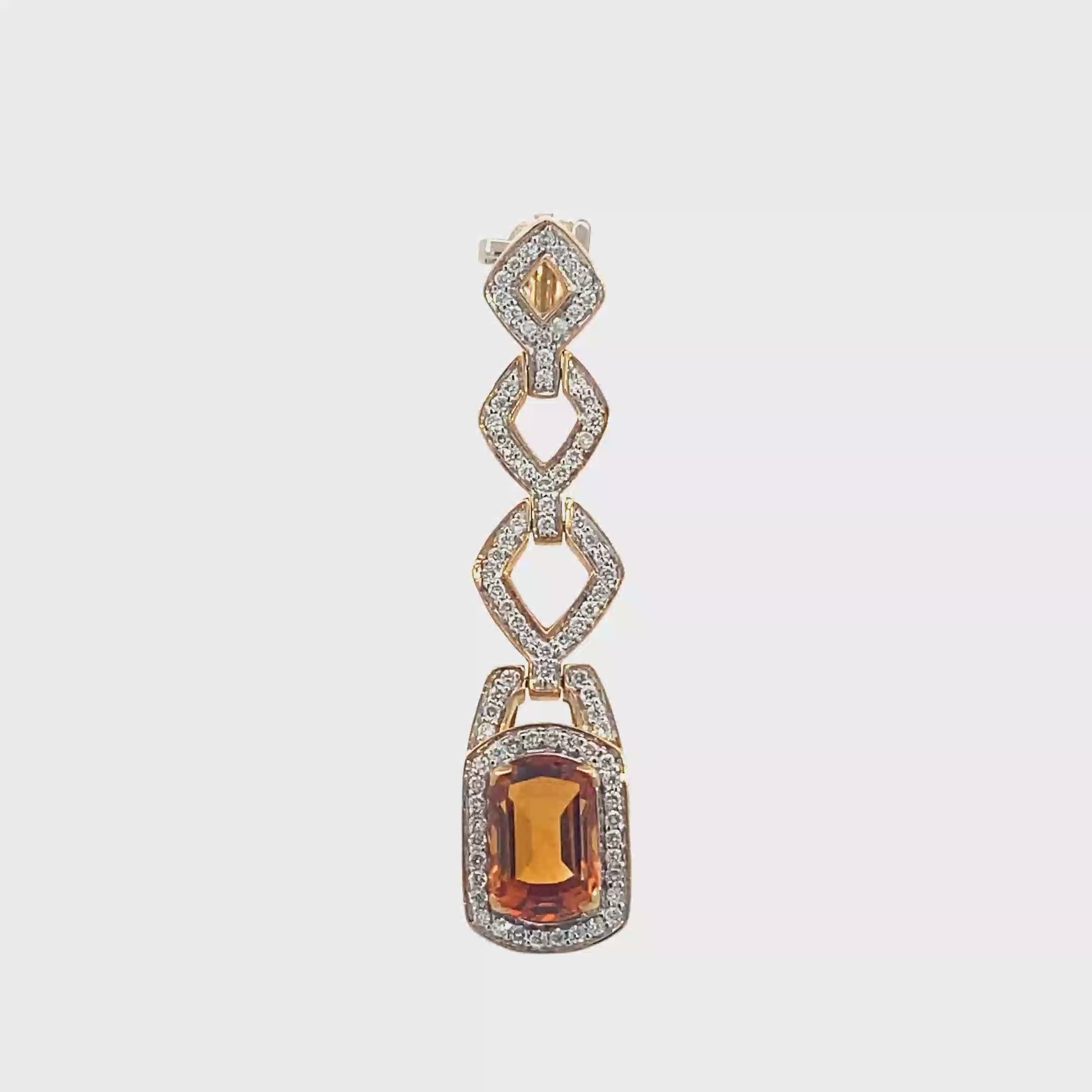 18k Yellow Gold Citrine & White Diamonds Pendant