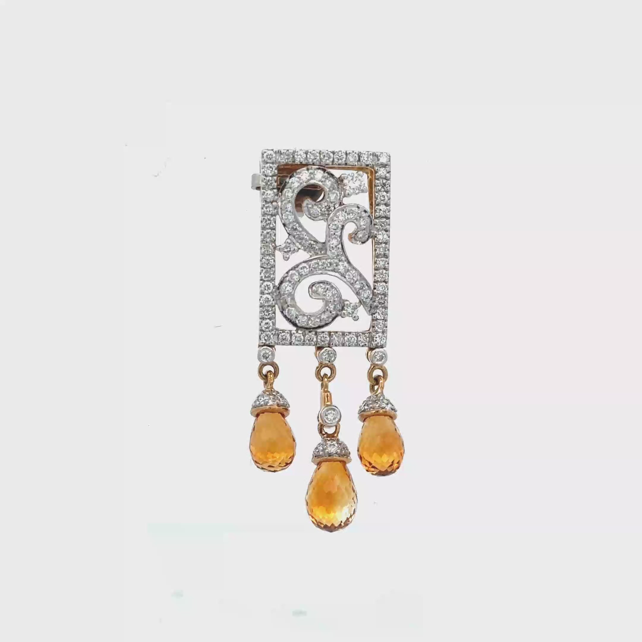 18k Yellow Gold Citrine & White Diamonds Pendant