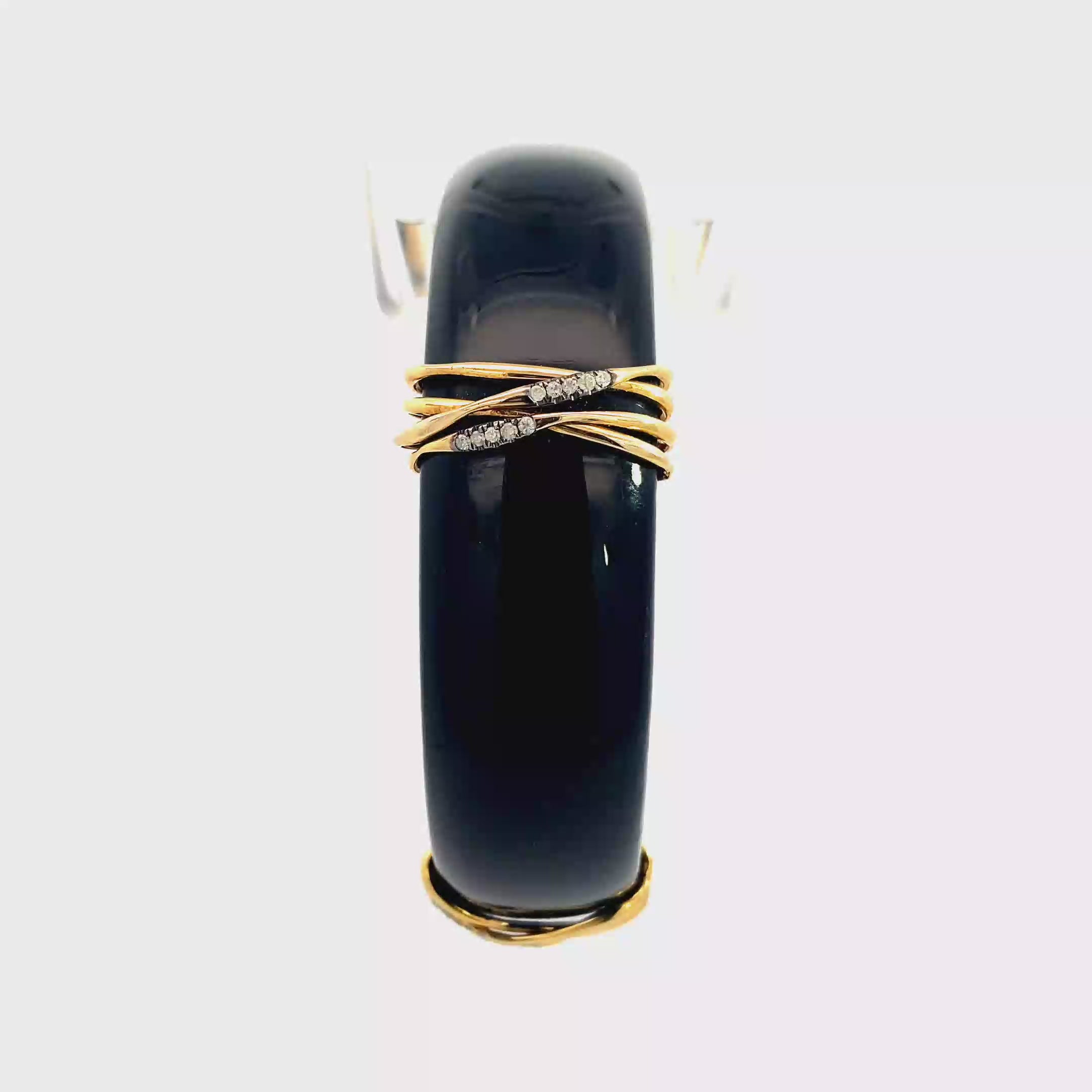 18k Yellow Gold Black Resin & ICE Diamonds Bangle