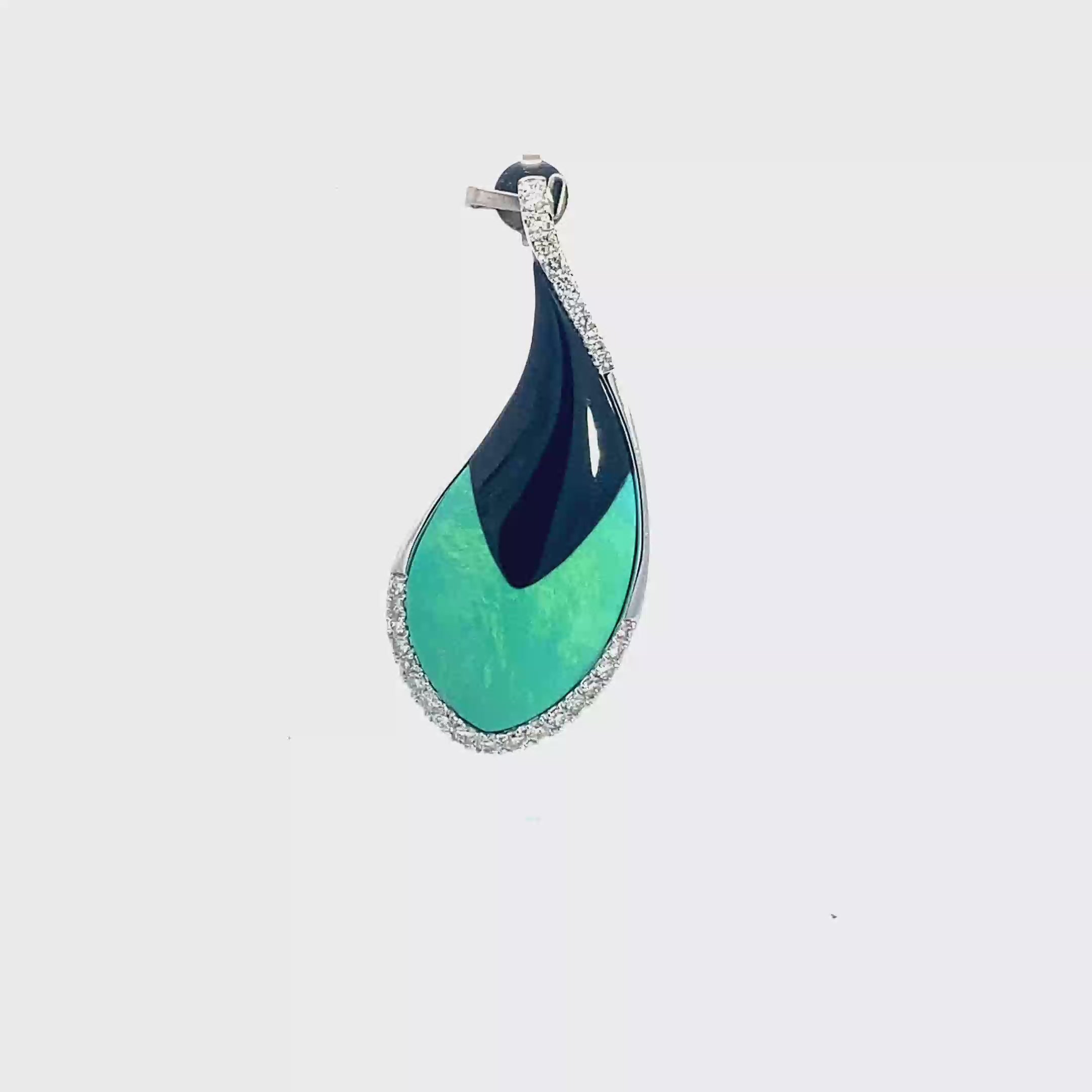 18k White Gold Black Onyx & Turquoise White Diamonds Pendant