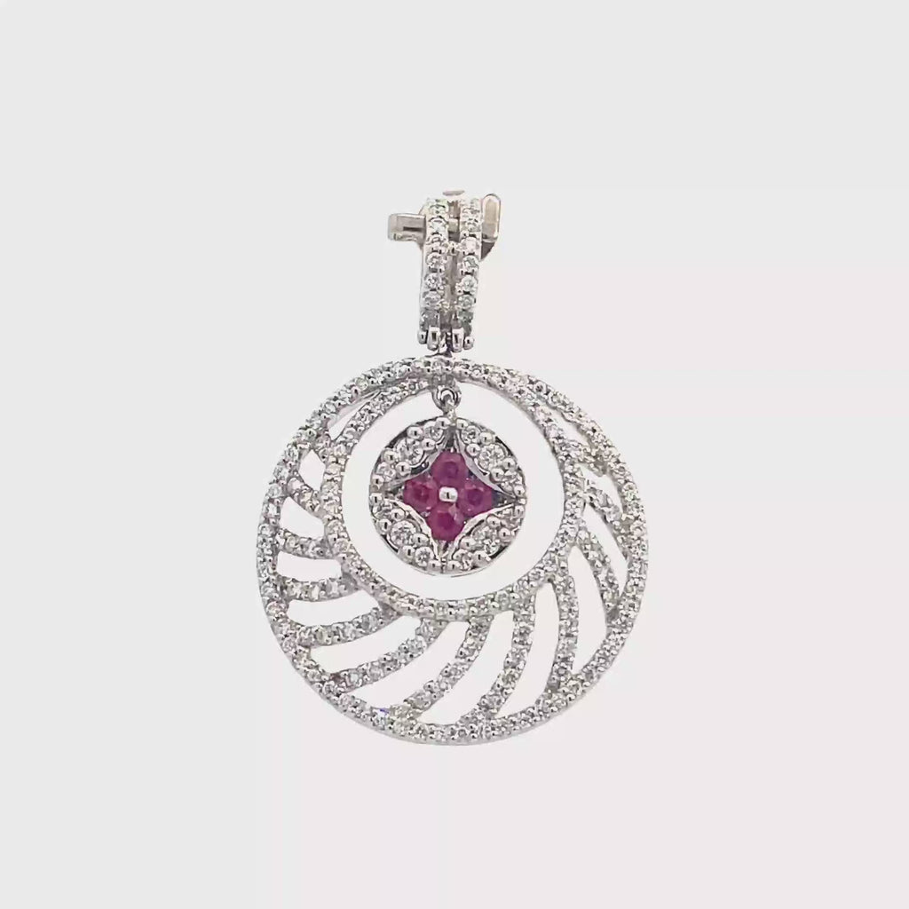 18K WHITE GOLD RUBY&WHITE DIAMONDS PENDANT