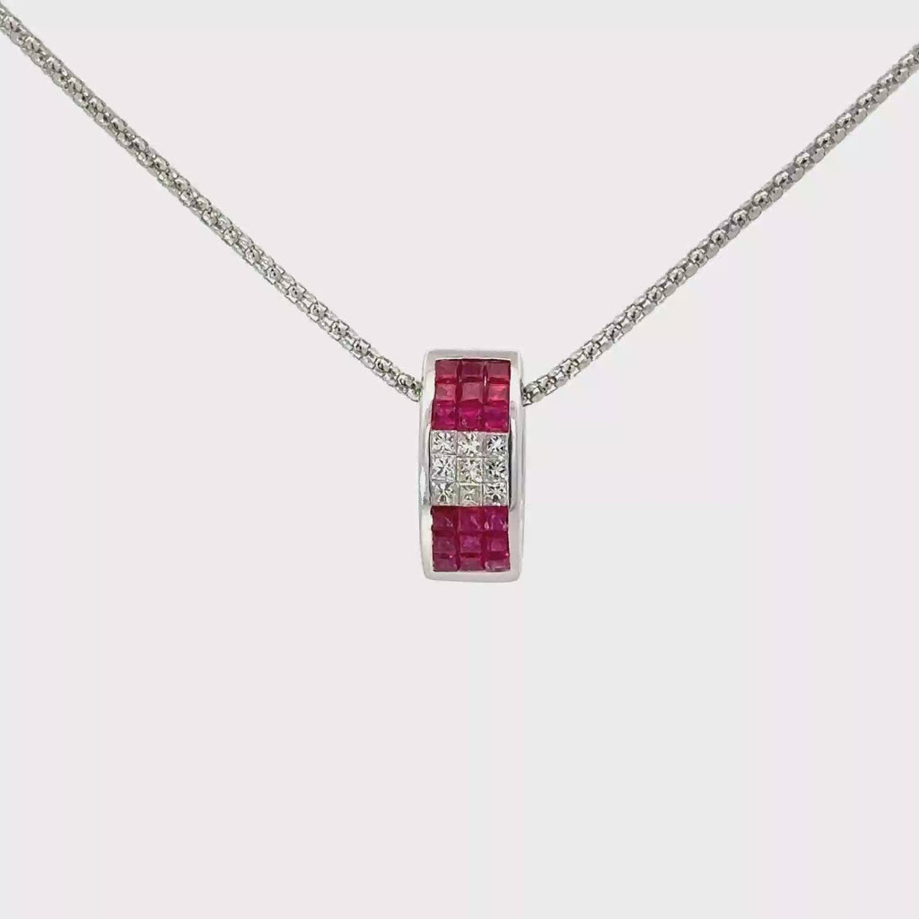 18k White Gold Ruby & White Diamonds Pendant