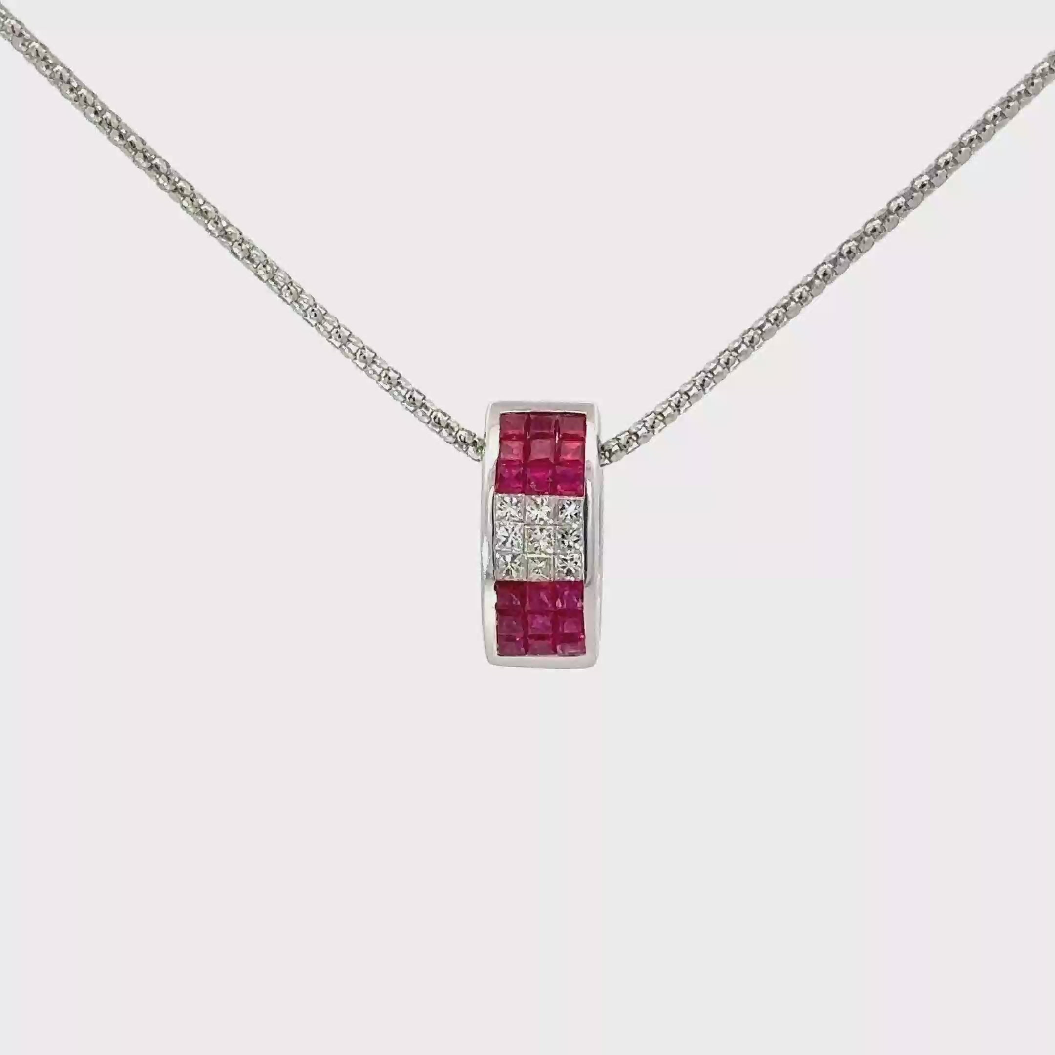 18k White Gold Ruby & White Diamonds Pendant
